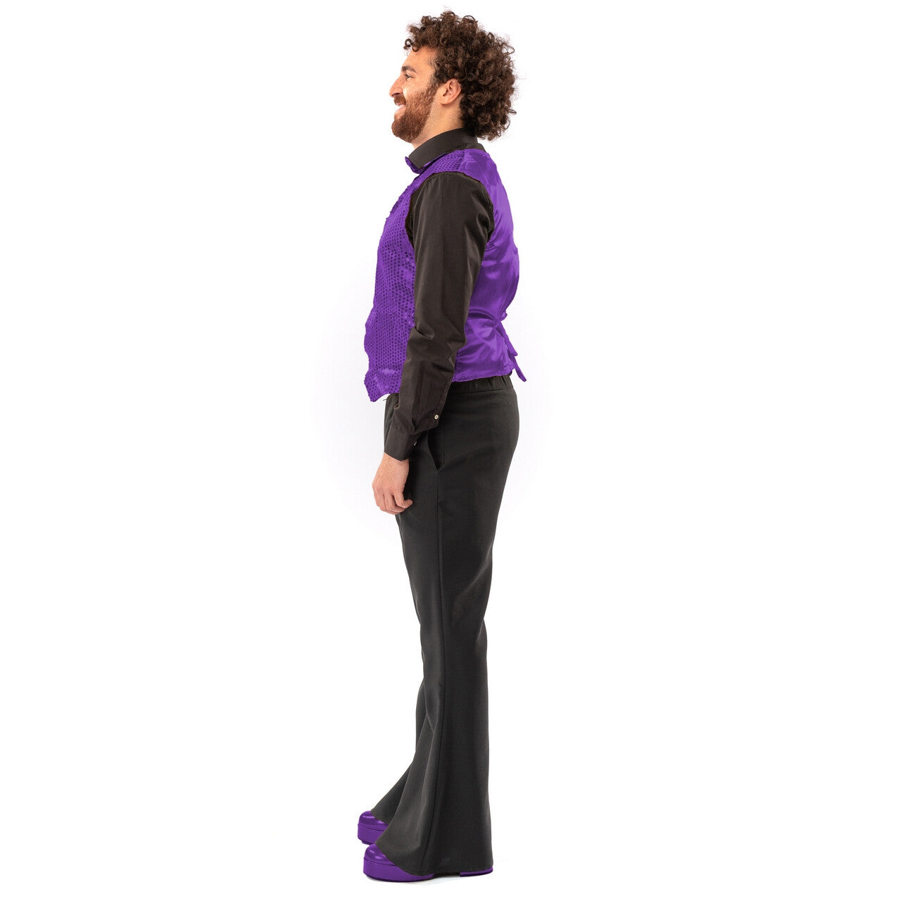 Op deze afbeelding zie je een Kostuums, van het merk Original Replicas. Paillettenvest Met Strik Purple Star Man