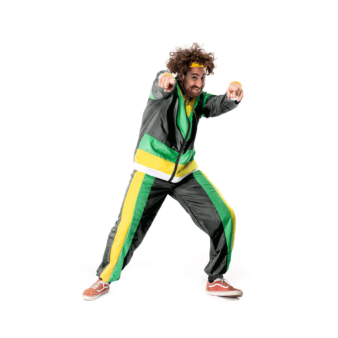 Op deze afbeelding zie je een Kostuums, van het merk Original Replicas. 80s Tracksuit Jamaican Jogger Man Kostuum