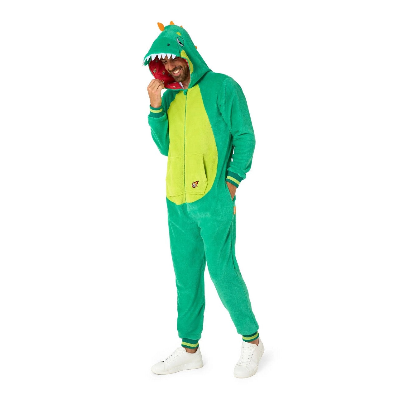 Op deze afbeelding zie je een Kostuums, van het merk Opposuits. Donny Dinosaur Onesie Man Kostuum
