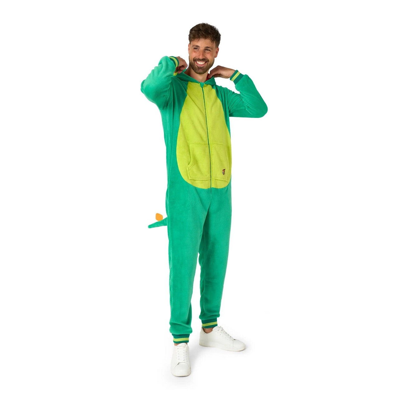 Op deze afbeelding zie je een Kostuums, van het merk Opposuits. Donny Dinosaur Onesie Man Kostuum