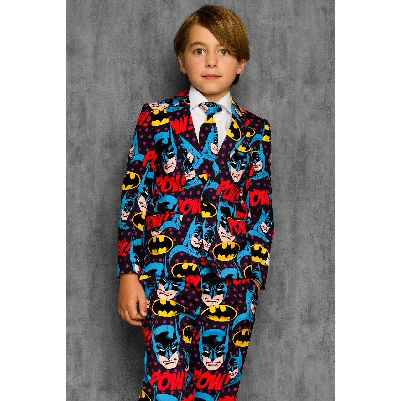 Op deze afbeelding zie je een Kostuums, van het merk Opposuits. The Dark Knight Comics Batman™ Strip Jongen Kostuum
