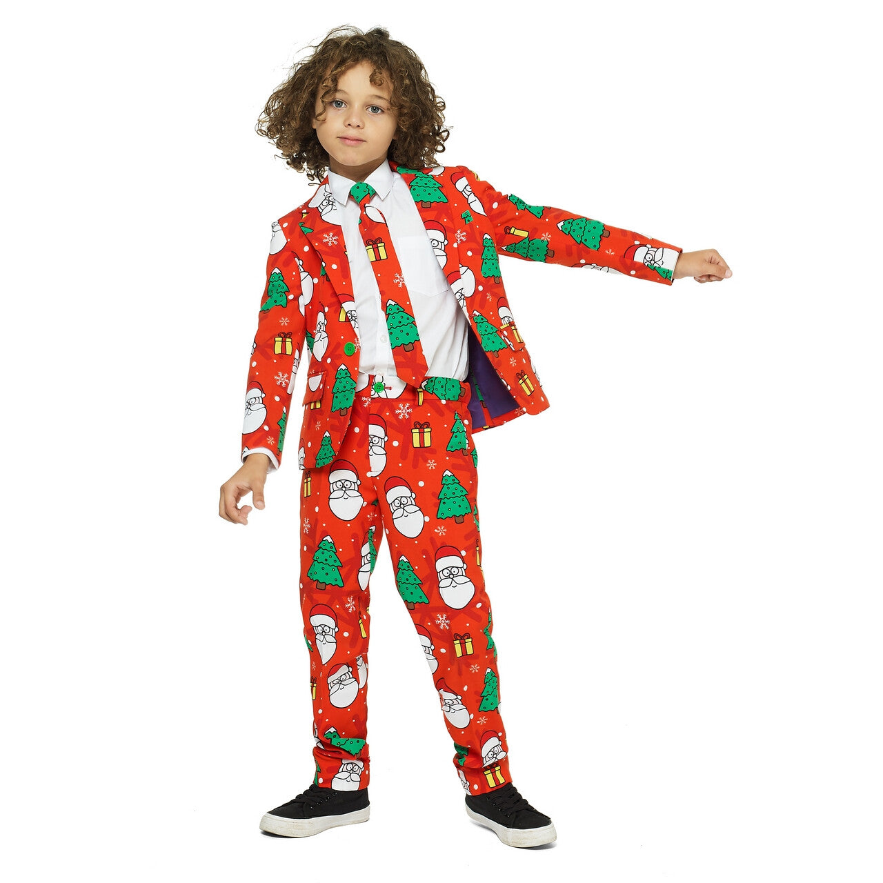 Op deze afbeelding zie je een Kostuums, van het merk Opposuits. Rood Kerstman Kerstboom Kerstfeest Jongen Kostuum