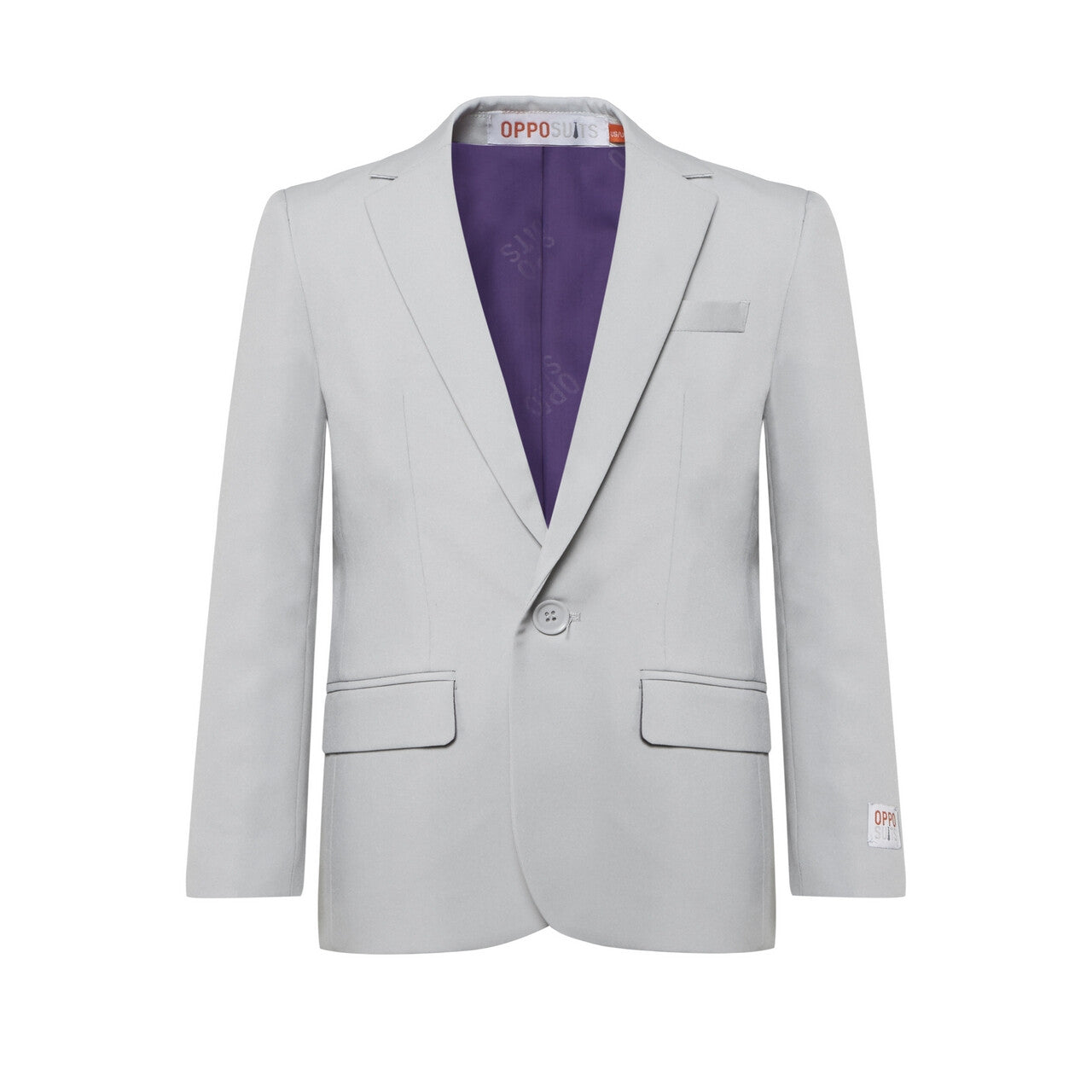 Op deze afbeelding zie je een Kostuums, van het merk Opposuits. Grijze Bruidsjonker Zonder Ringen Jongen Kostuum