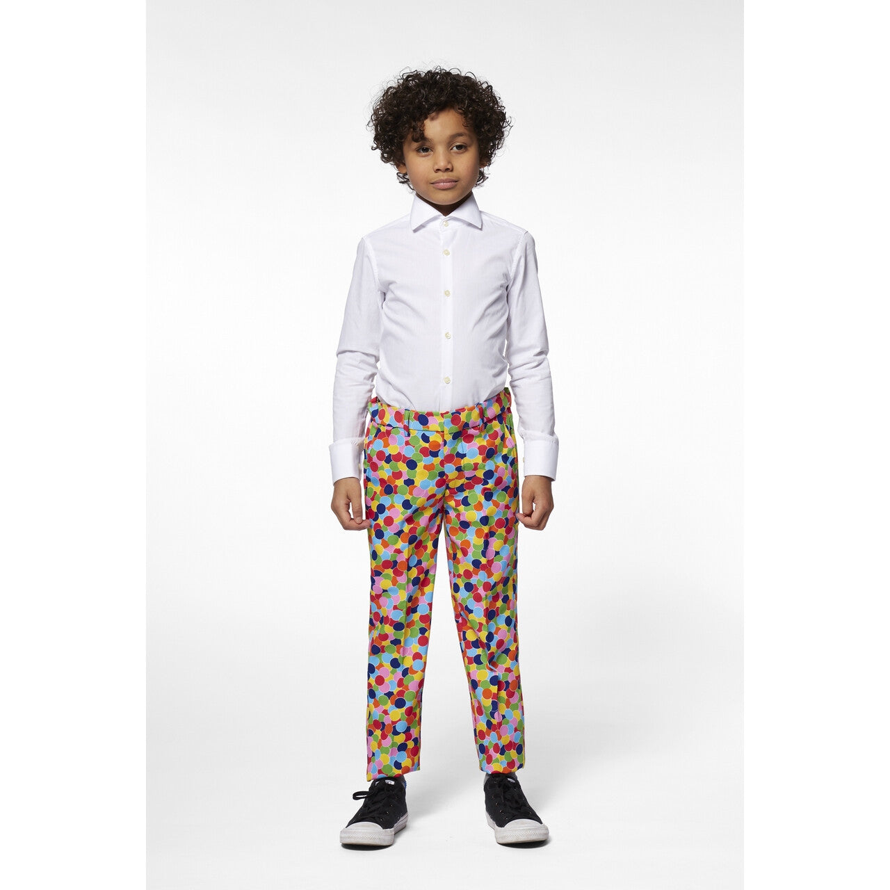 Op deze afbeelding zie je een Kostuums, van het merk Opposuits. Vrolijk Gekleurd Confetti Kanon Jongen Kostuum