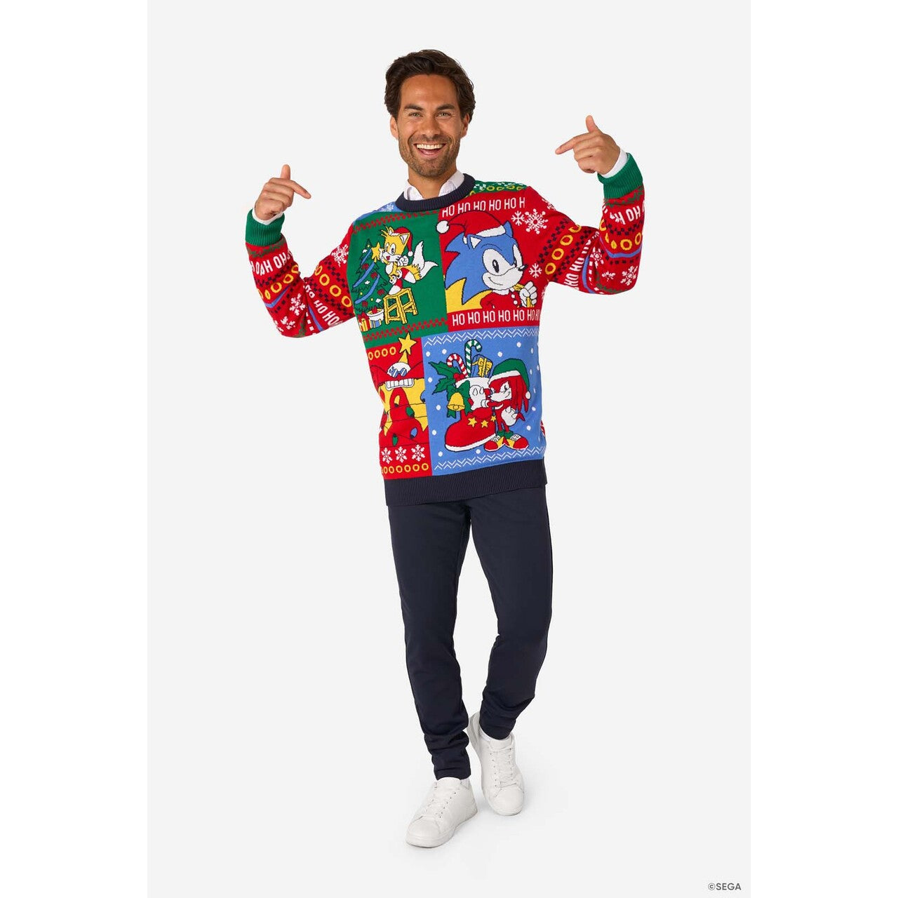 Op deze afbeelding zie je een Kostuums, van het merk Opposuits. Sonic Christmas Sweater Man