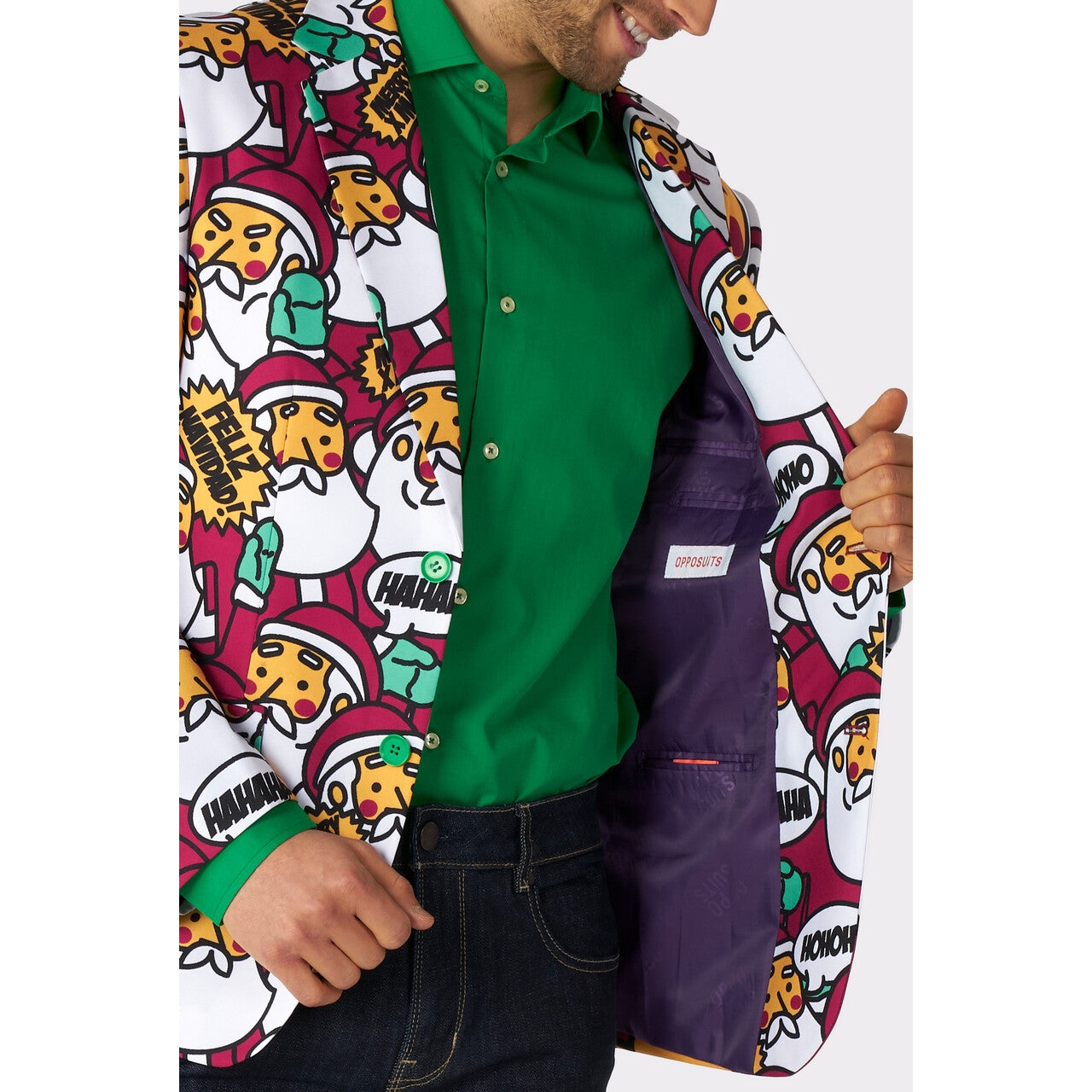 Op deze afbeelding zie je een Kostuums, van het merk Opposuits. Cool Claus Cartoon Colbert Man