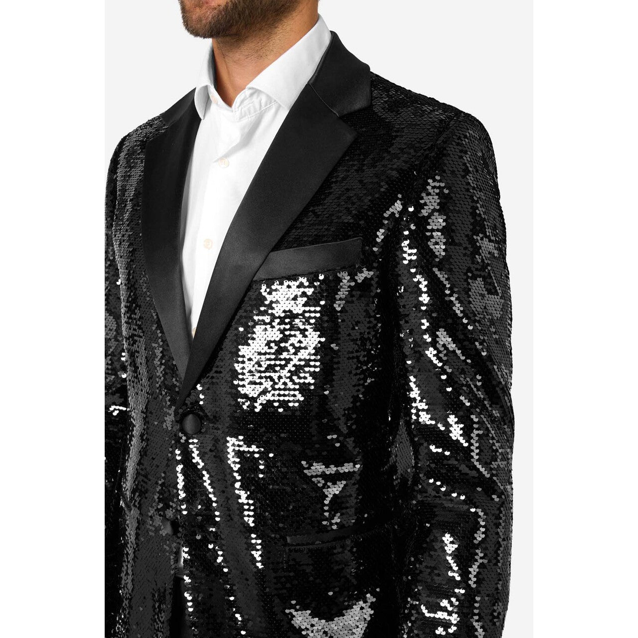 Op deze afbeelding zie je een Kostuums, van het merk Opposuits. Briliant Black Sequins Man