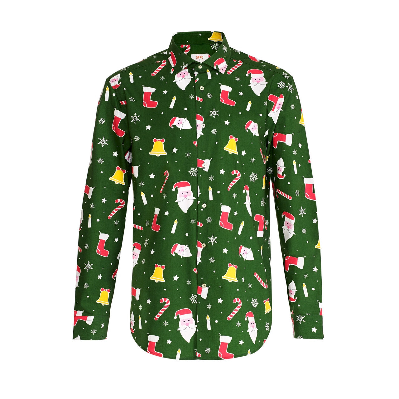 Op deze afbeelding zie je een Kostuums, van het merk Opposuits. Groen Santaboss Kerstmis Overhemd Lange Mouwen Man