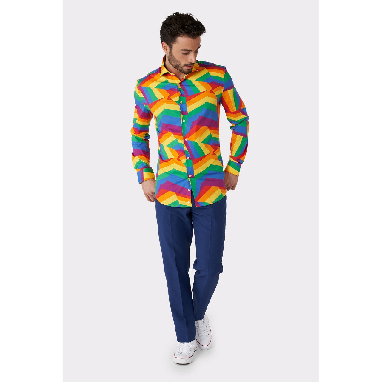 Op deze afbeelding zie je een Kostuums, van het merk Opposuits. Over The Zig Zag Rainbow Festival Blouse Man