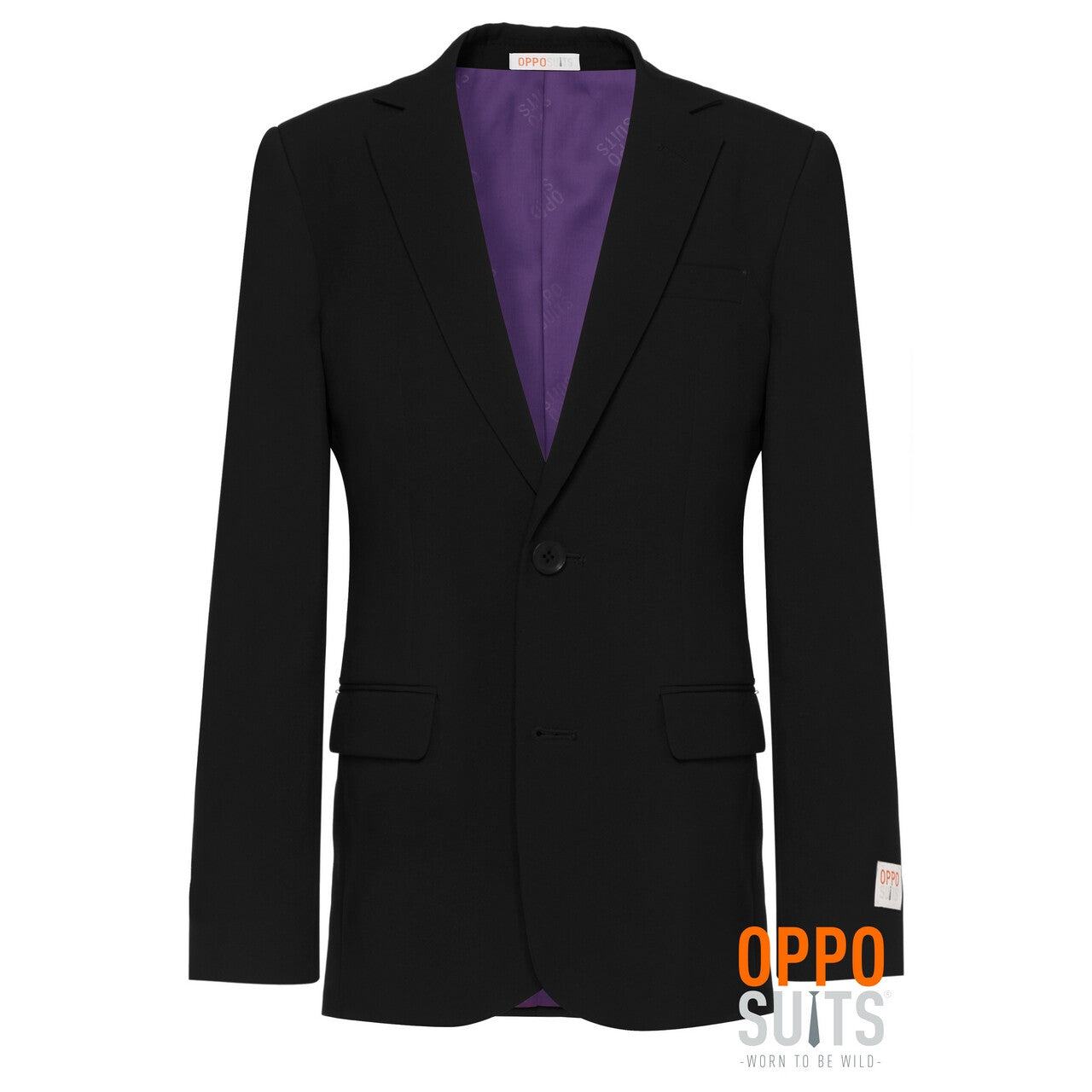 Op deze afbeelding zie je een Kostuums, van het merk Opposuits. Helemaal Zwart Solid Black Tiener Jongen Kostuum
