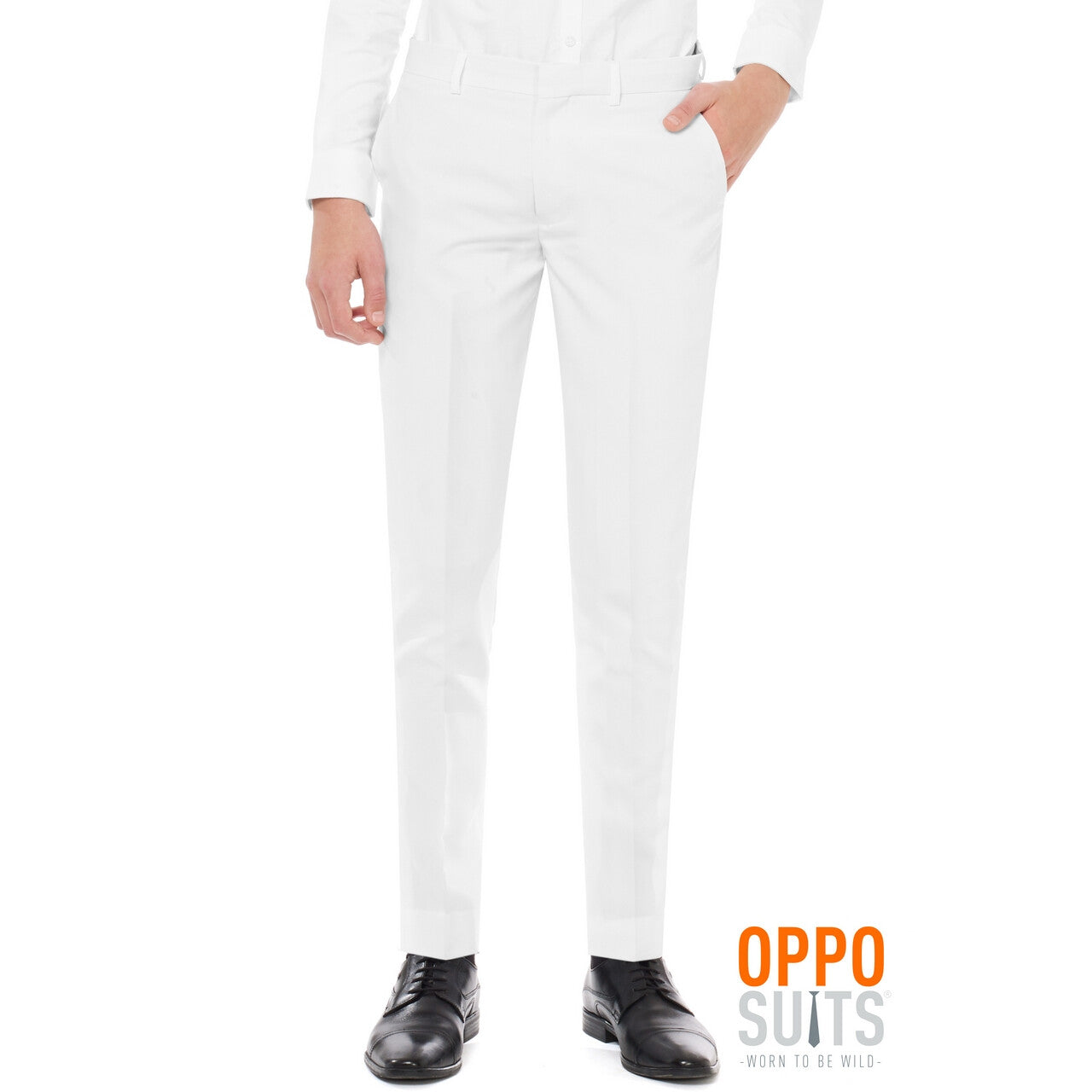 Op deze afbeelding zie je een Kostuums, van het merk Opposuits. Helemaal Wit Solid White Tiener Jongen Kostuum