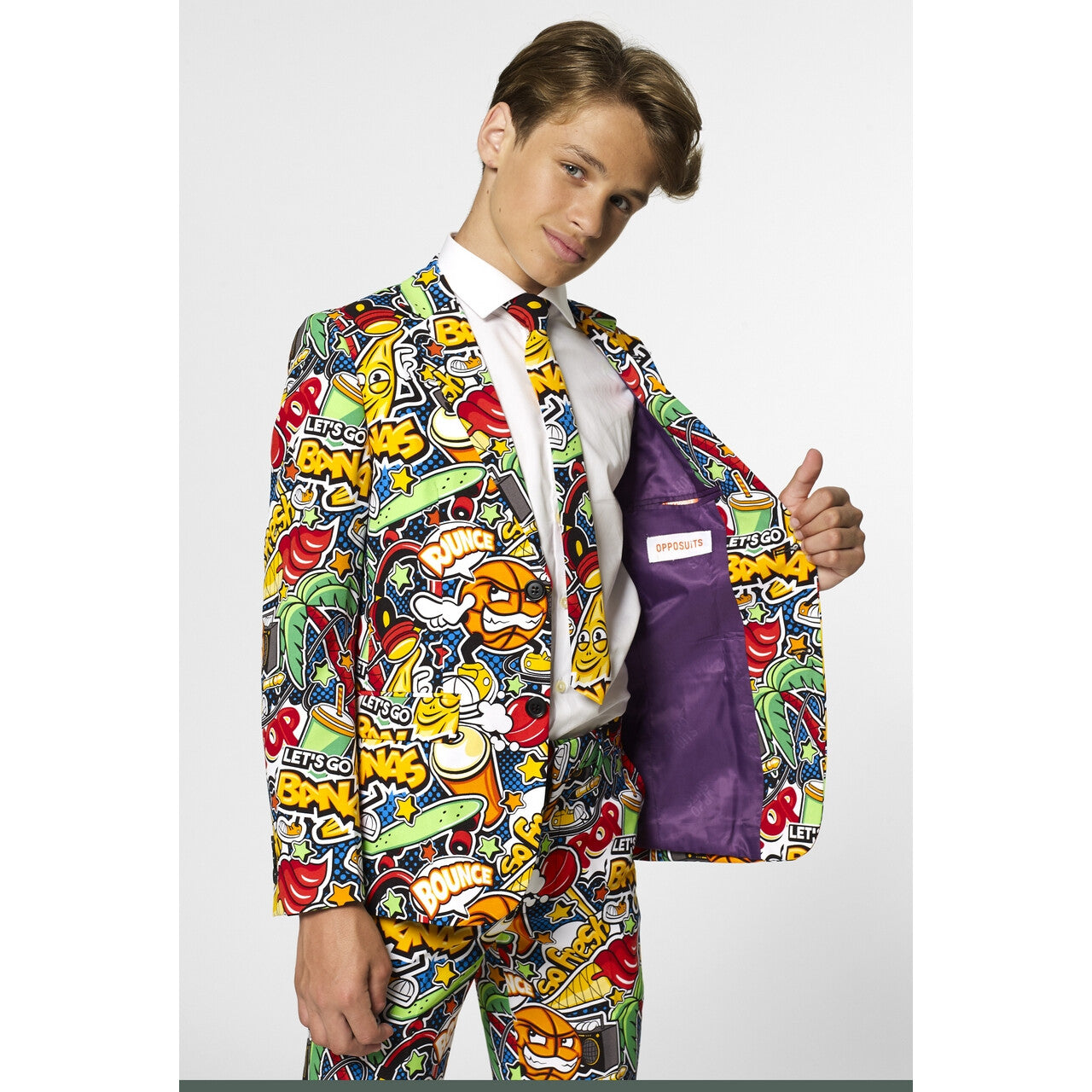 Op deze afbeelding zie je een Kostuums, van het merk Opposuits. Stoere Straatkunst Jongen Kostuum