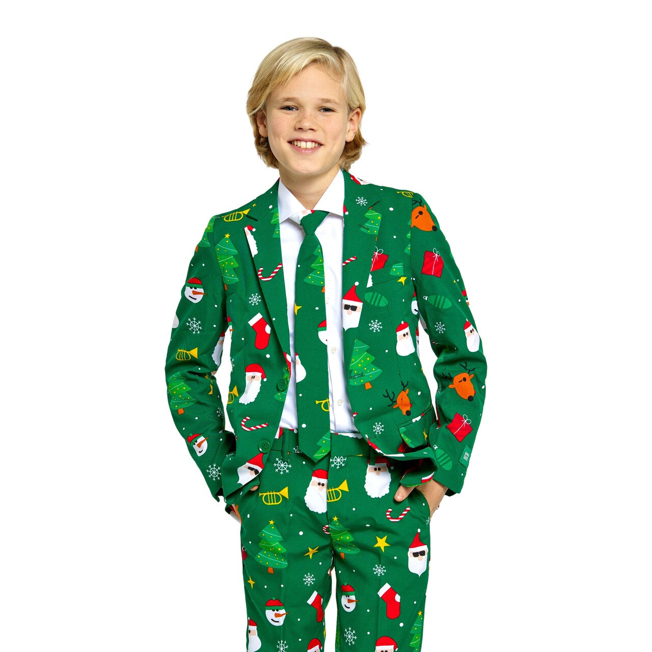 Op deze afbeelding zie je een Kostuums, van het merk Opposuits. Teen Boys Festivity Green Jongen Kostuum
