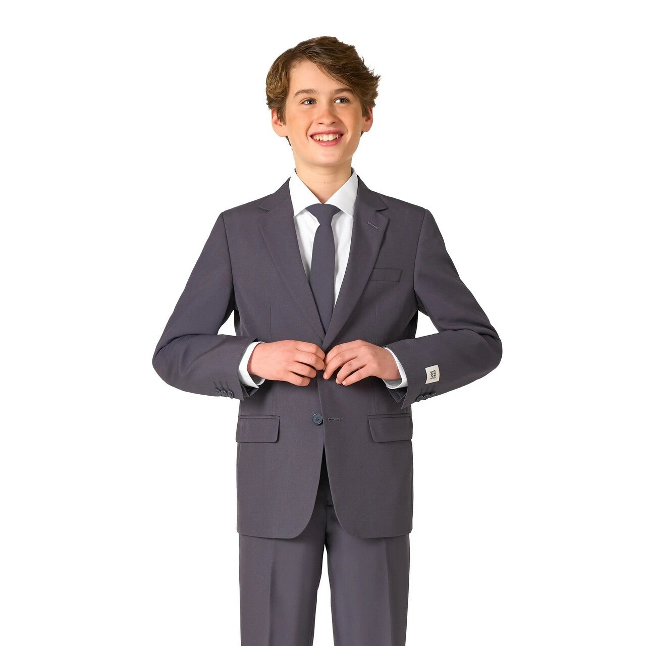 Op deze afbeelding zie je een Kostuums, van het merk Opposuits. Charcool Jongen Kostuum