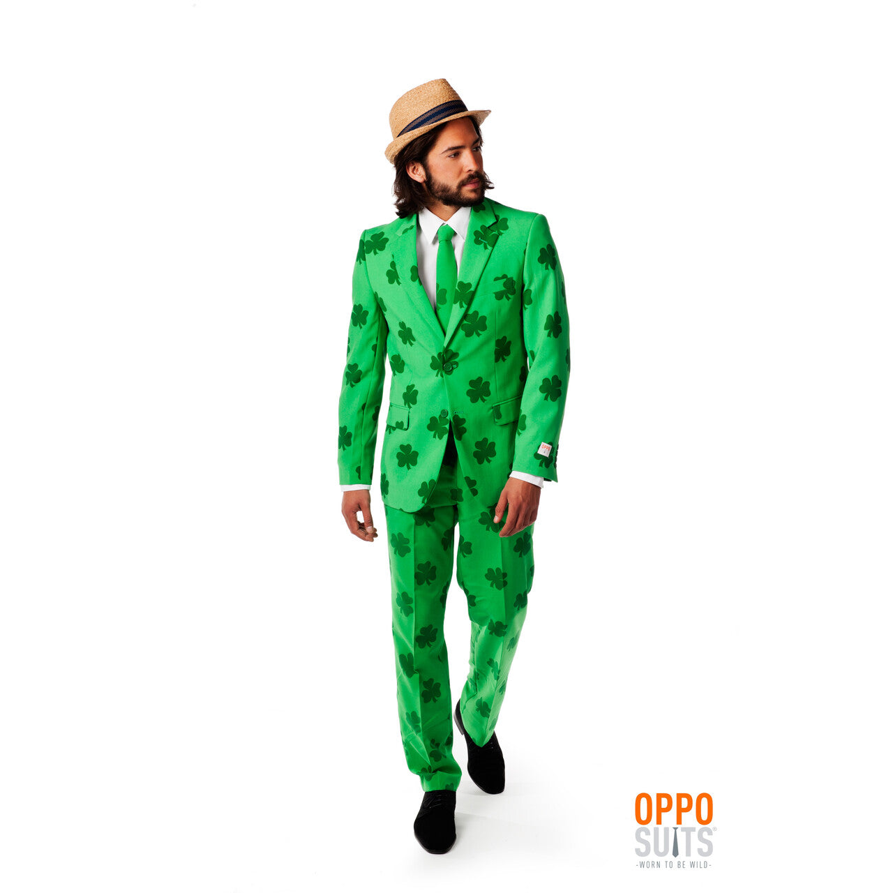 Op deze afbeelding zie je een Kostuums, van het merk Opposuits. Patrick Iers Shamrock Opposuit Kostuum Man