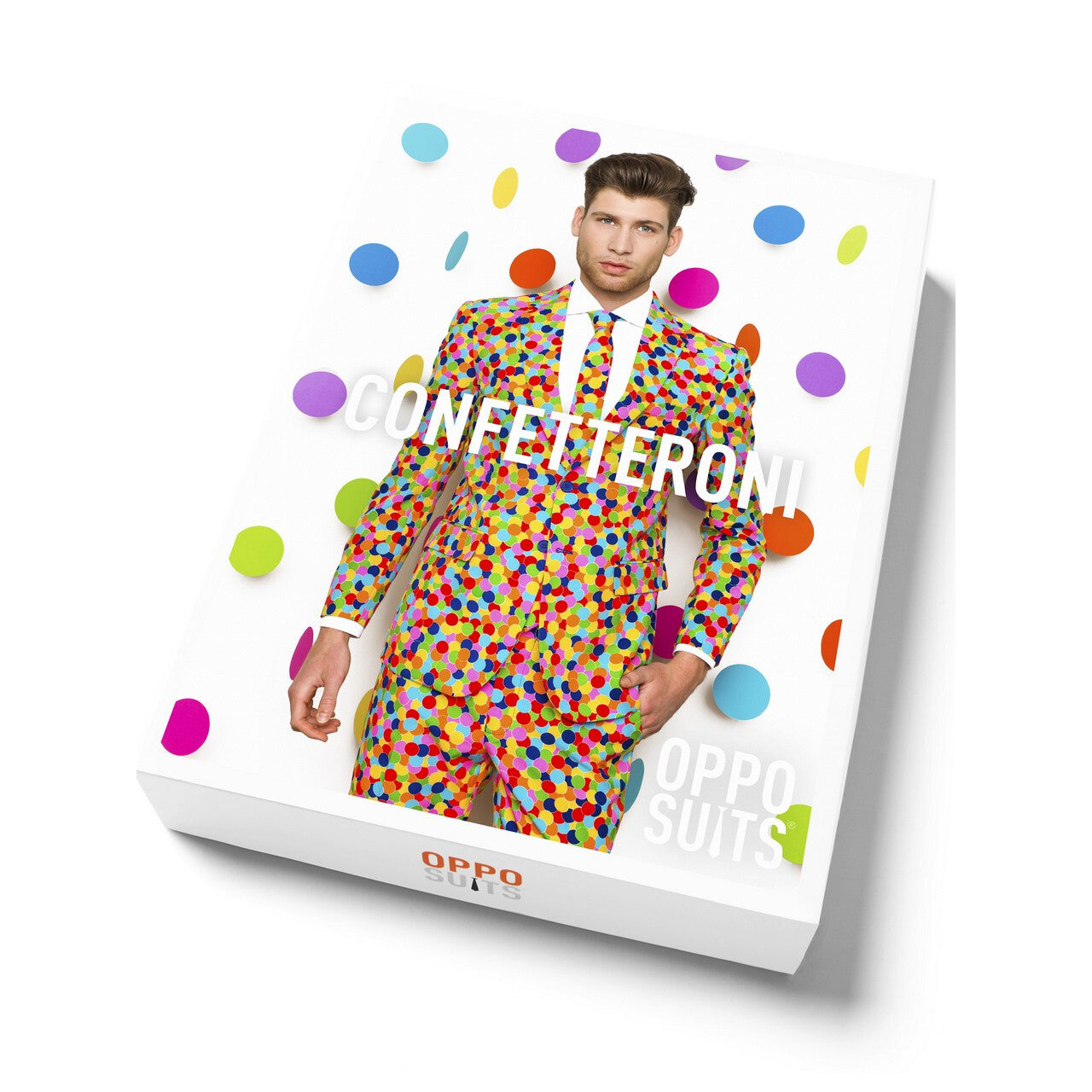 Op deze afbeelding zie je een Kostuums, van het merk Opposuits. Lekker Druk Confetteroni Opposuit Man Kostuum