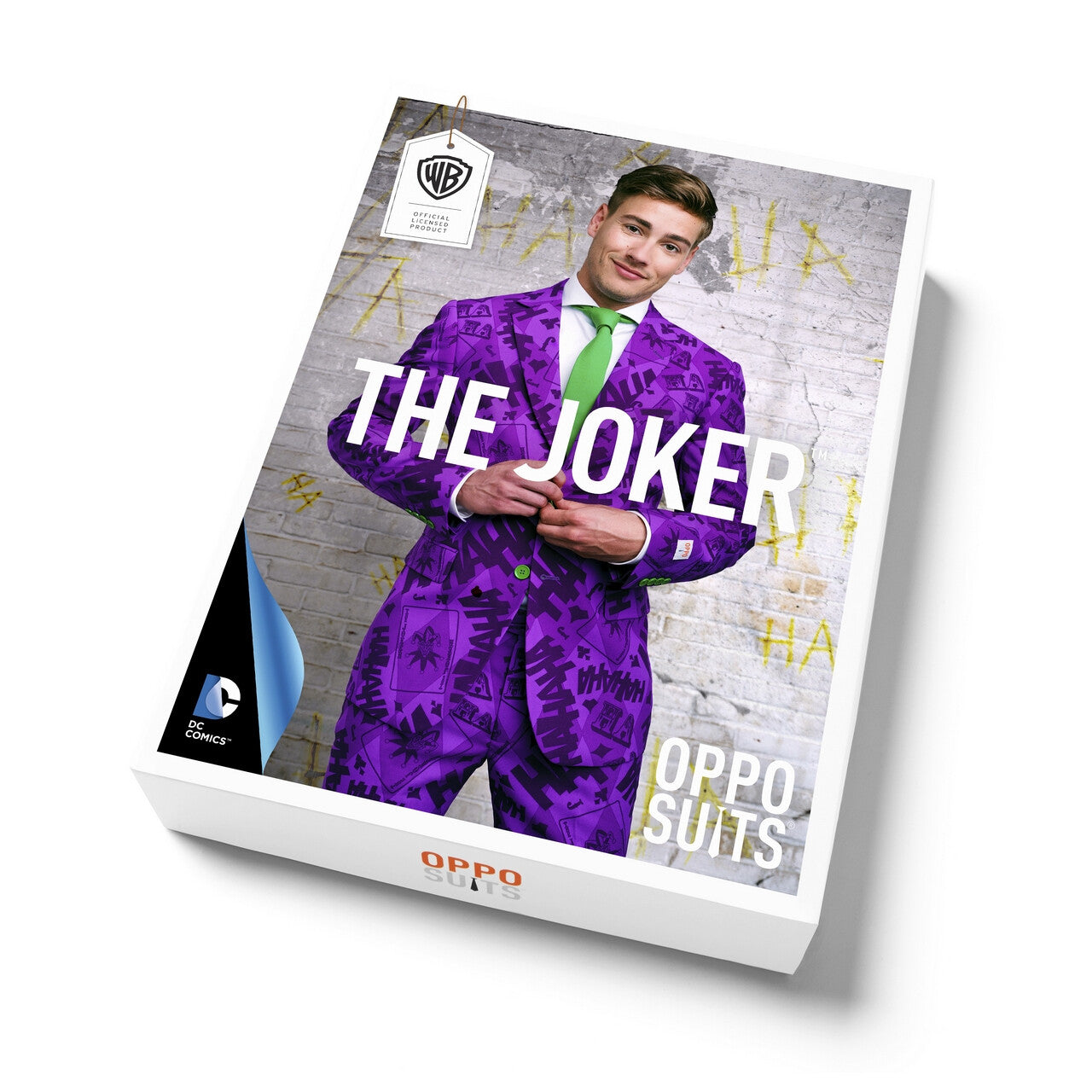 Op deze afbeelding zie je een Kostuums, van het merk Opposuits. Batman Joker™ Strip Lach Kostuum