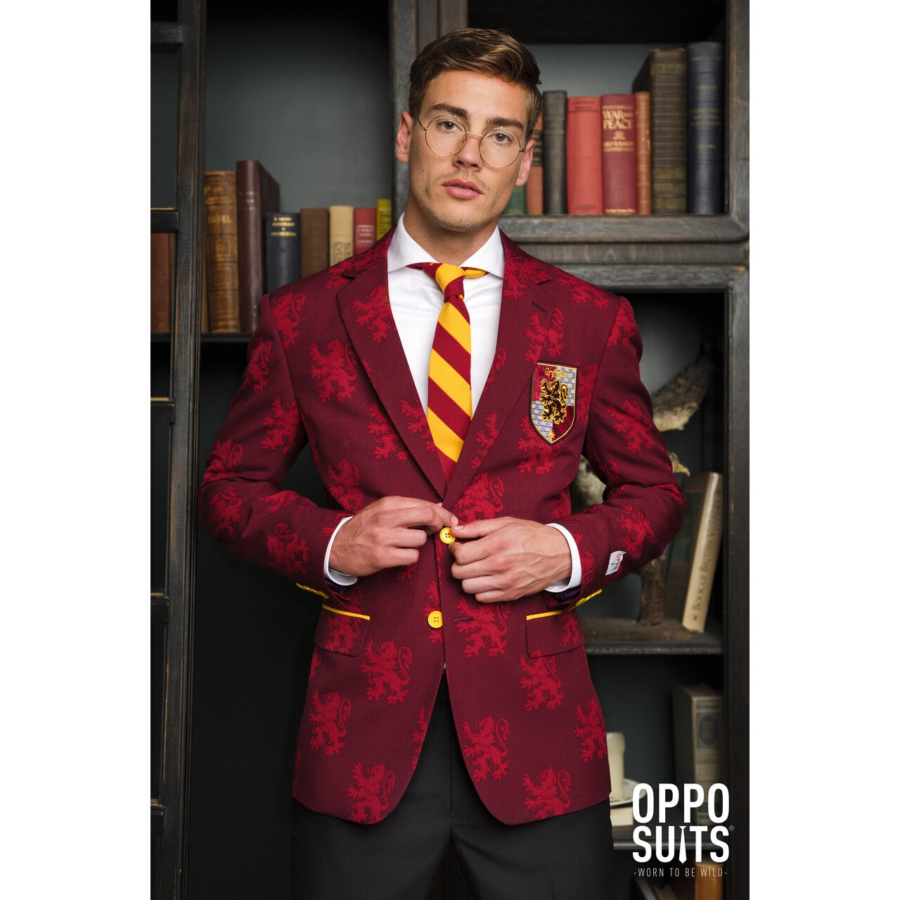 Op deze afbeelding zie je een Kostuums, van het merk Opposuits. Harry Potter™ Zweinstein Griffoendor Wapen Man Kostuum