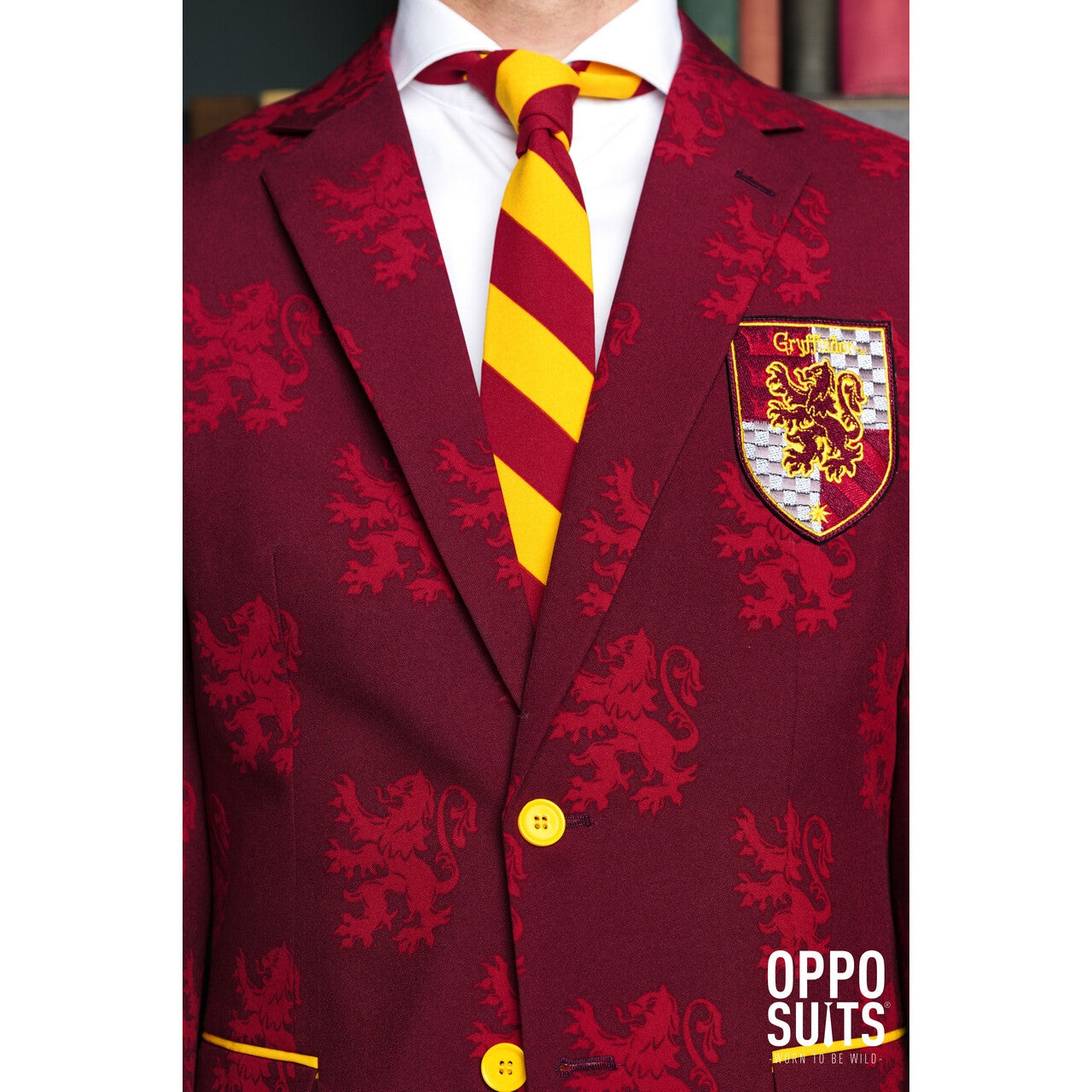 Op deze afbeelding zie je een Kostuums, van het merk Opposuits. Harry Potter™ Zweinstein Griffoendor Wapen Man Kostuum
