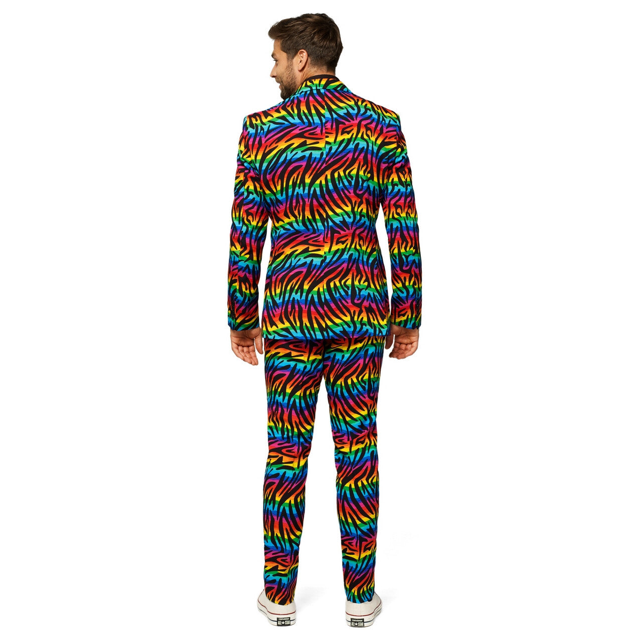 Op deze afbeelding zie je een Kostuums, van het merk Opposuits. Wild Rainbow Man Kostuum