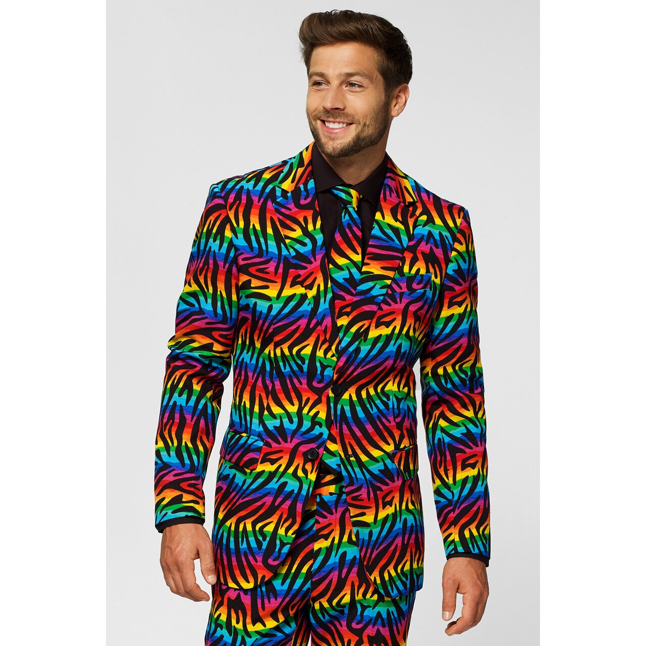 Op deze afbeelding zie je een Kostuums, van het merk Opposuits. Wild Rainbow Man Kostuum