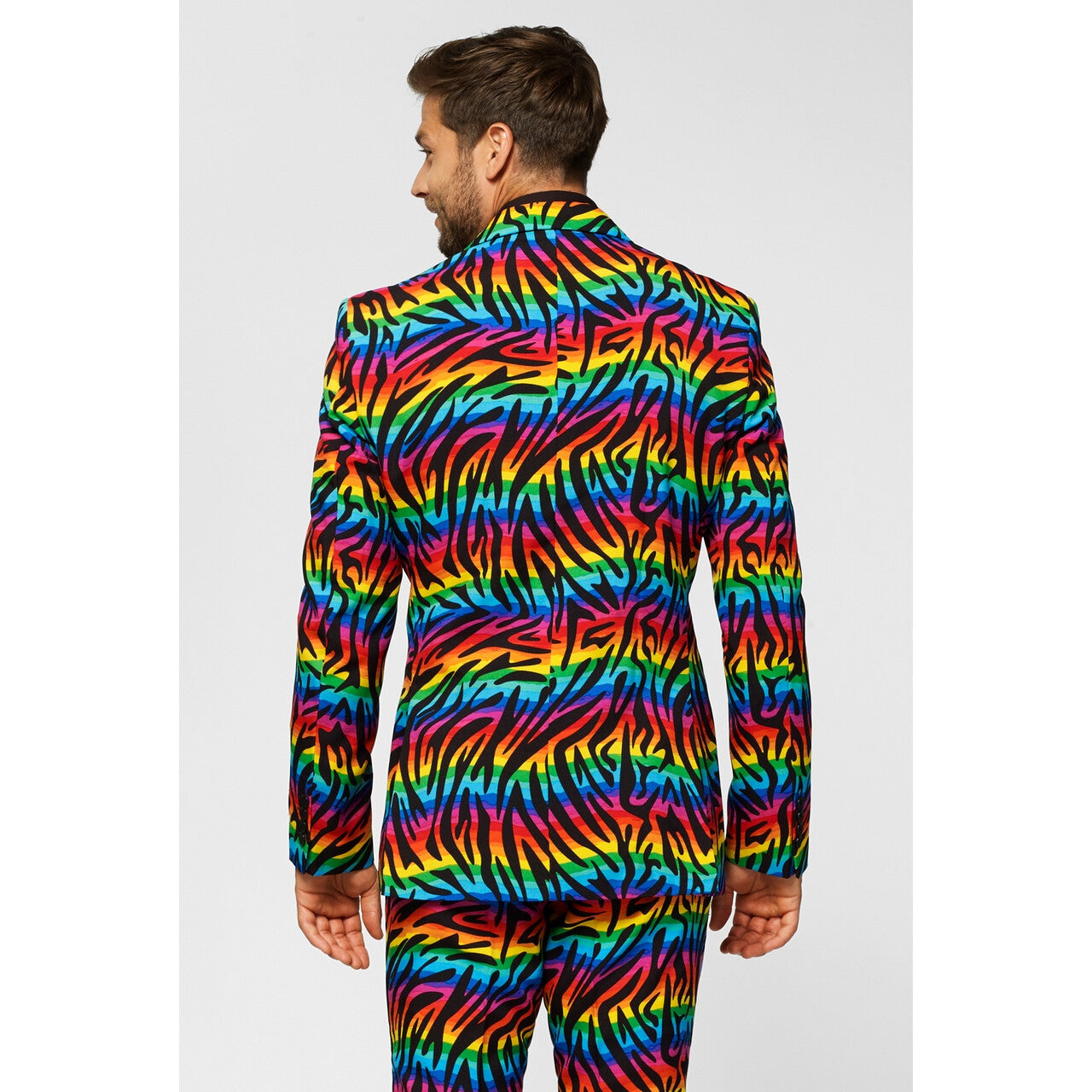 Op deze afbeelding zie je een Kostuums, van het merk Opposuits. Wild Rainbow Man Kostuum