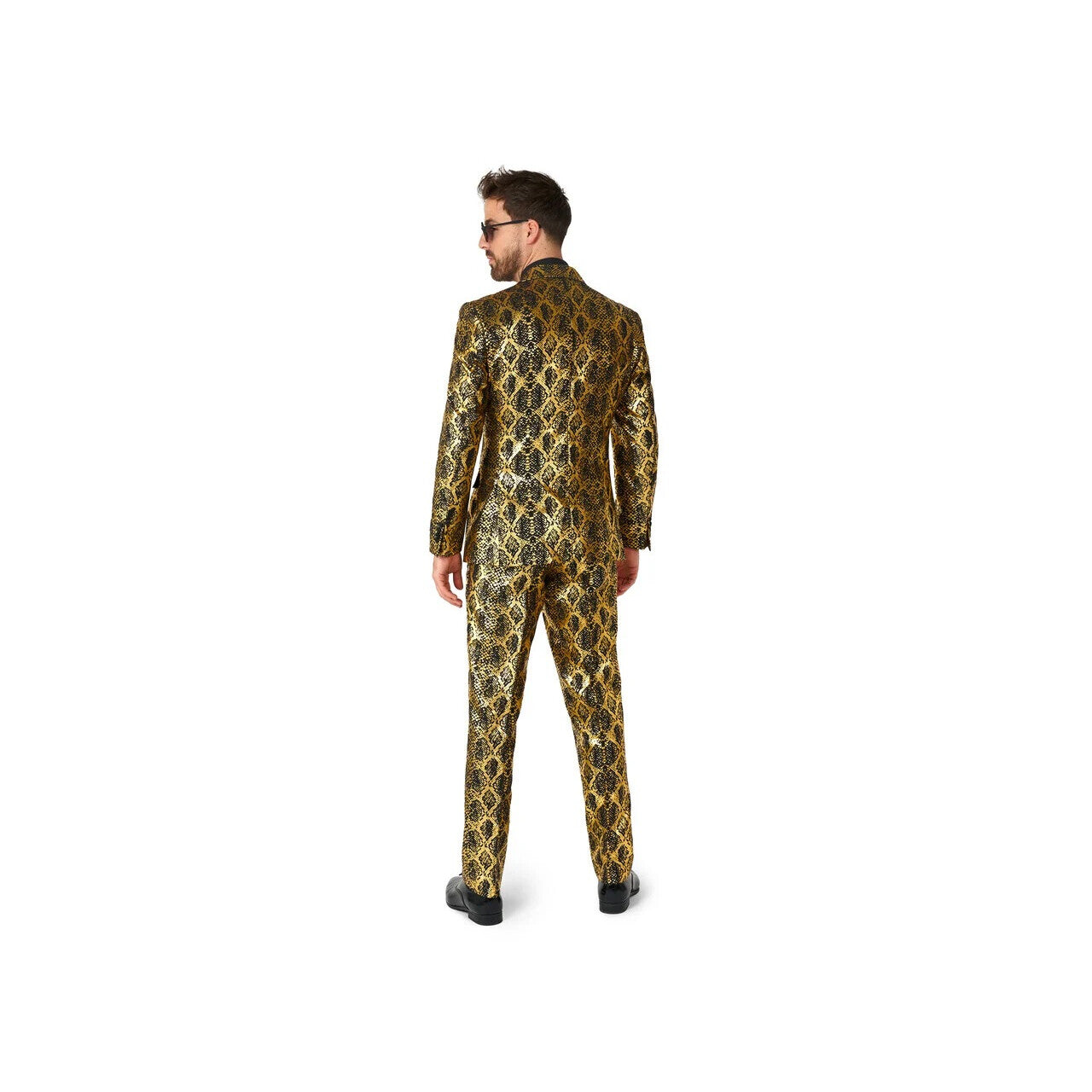Op deze afbeelding zie je een Kostuums, van het merk Opposuits. Shiny Duke Goud Man Kostuum