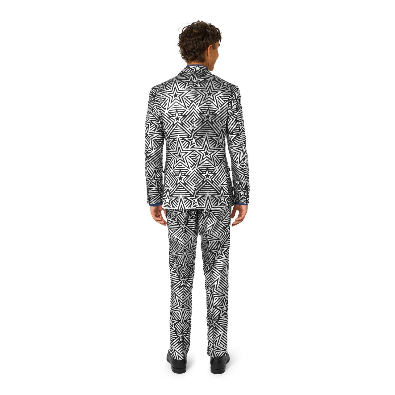 Op deze afbeelding zie je een Kostuums, van het merk Opposuits. Silver Geo Star Man Kostuum