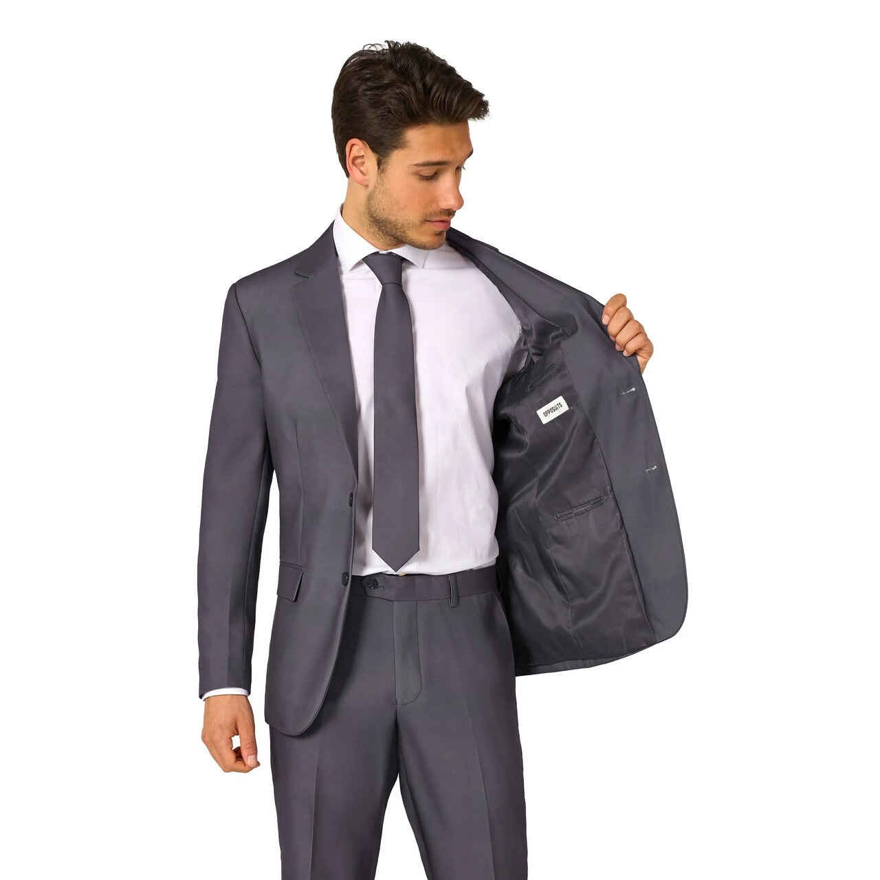 Op deze afbeelding zie je een Kostuums, van het merk Opposuits. Charcool Man Kostuum