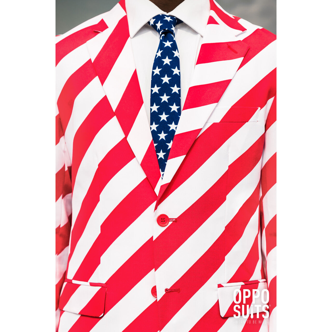 Op deze afbeelding zie je een Kostuums, van het merk Opposuits. USA United Stripes Opposuit Man Kostuum