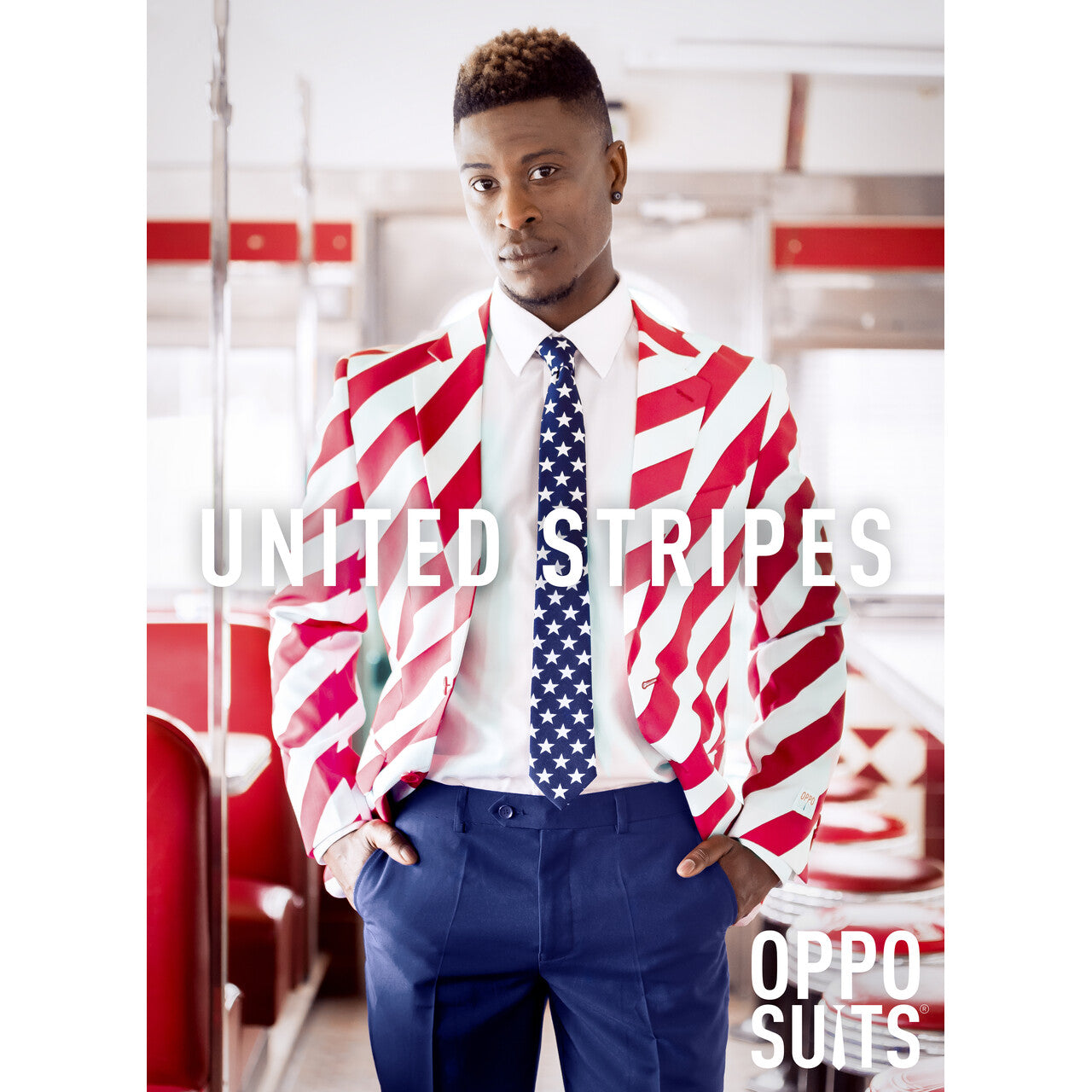 Op deze afbeelding zie je een Kostuums, van het merk Opposuits. USA United Stripes Opposuit Man Kostuum