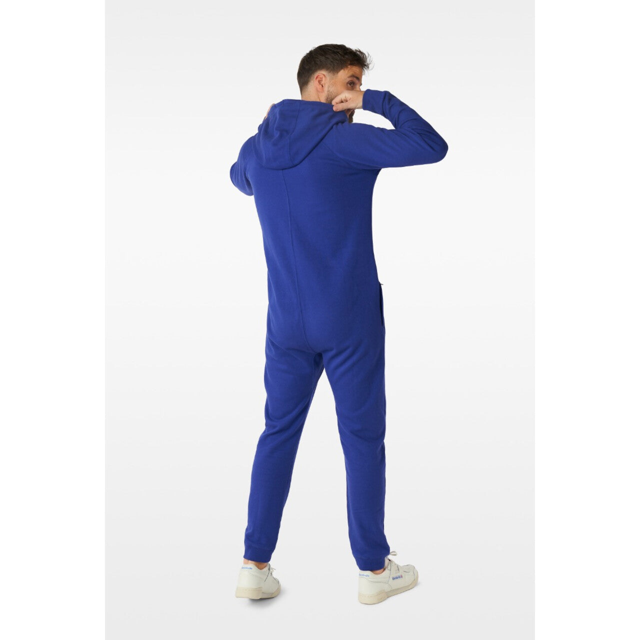 Op deze afbeelding zie je een Kostuums, van het merk Opposuits. Unisex Onesie Bankhanger Blauw Kostuum