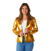 Op deze afbeelding zie je een Kostuums, van het merk Opposuits. Shiny Groovy Gold Jas Vrouw