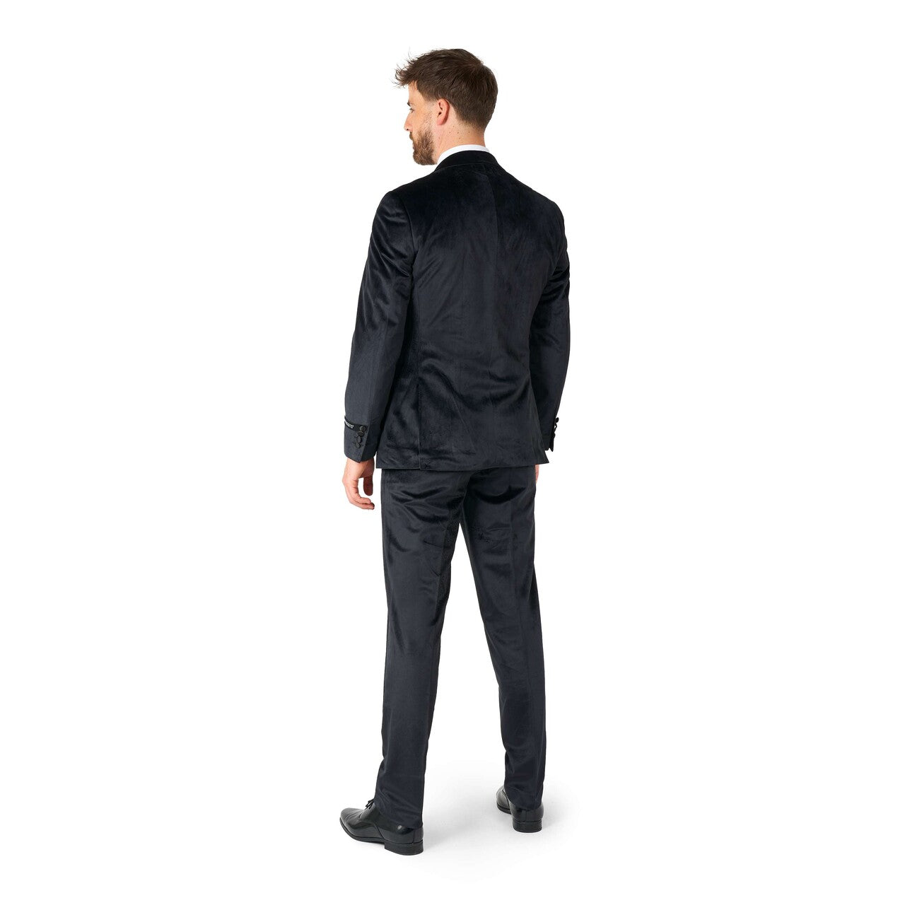 Op deze afbeelding zie je een Kostuums, van het merk Opposuits. Midnight Black Velvet Man Kostuum