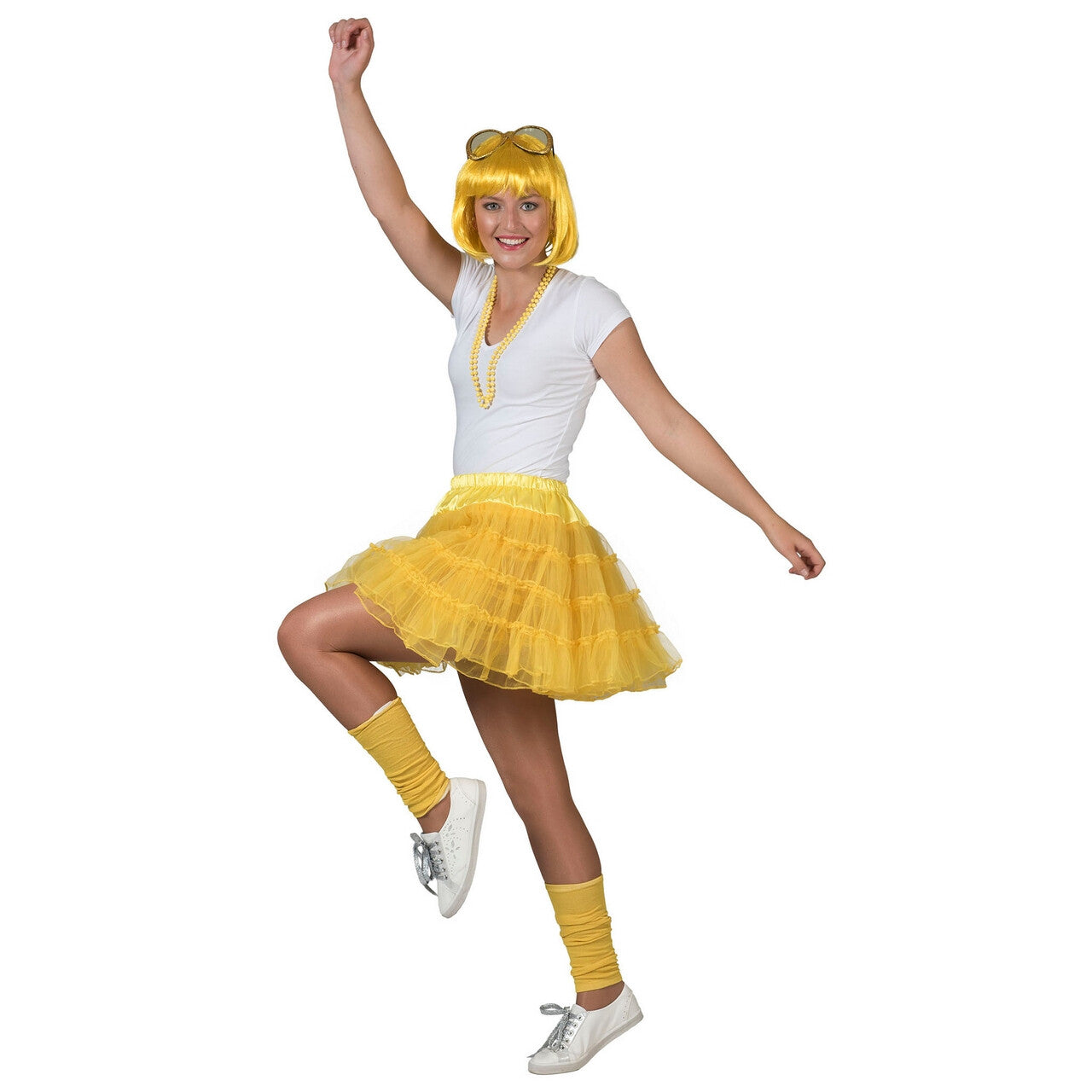 Op deze afbeelding zie je een Kostuums, van het merk Pierros. Fleurige Gele Petticoat Karina Vrouw Kostuum