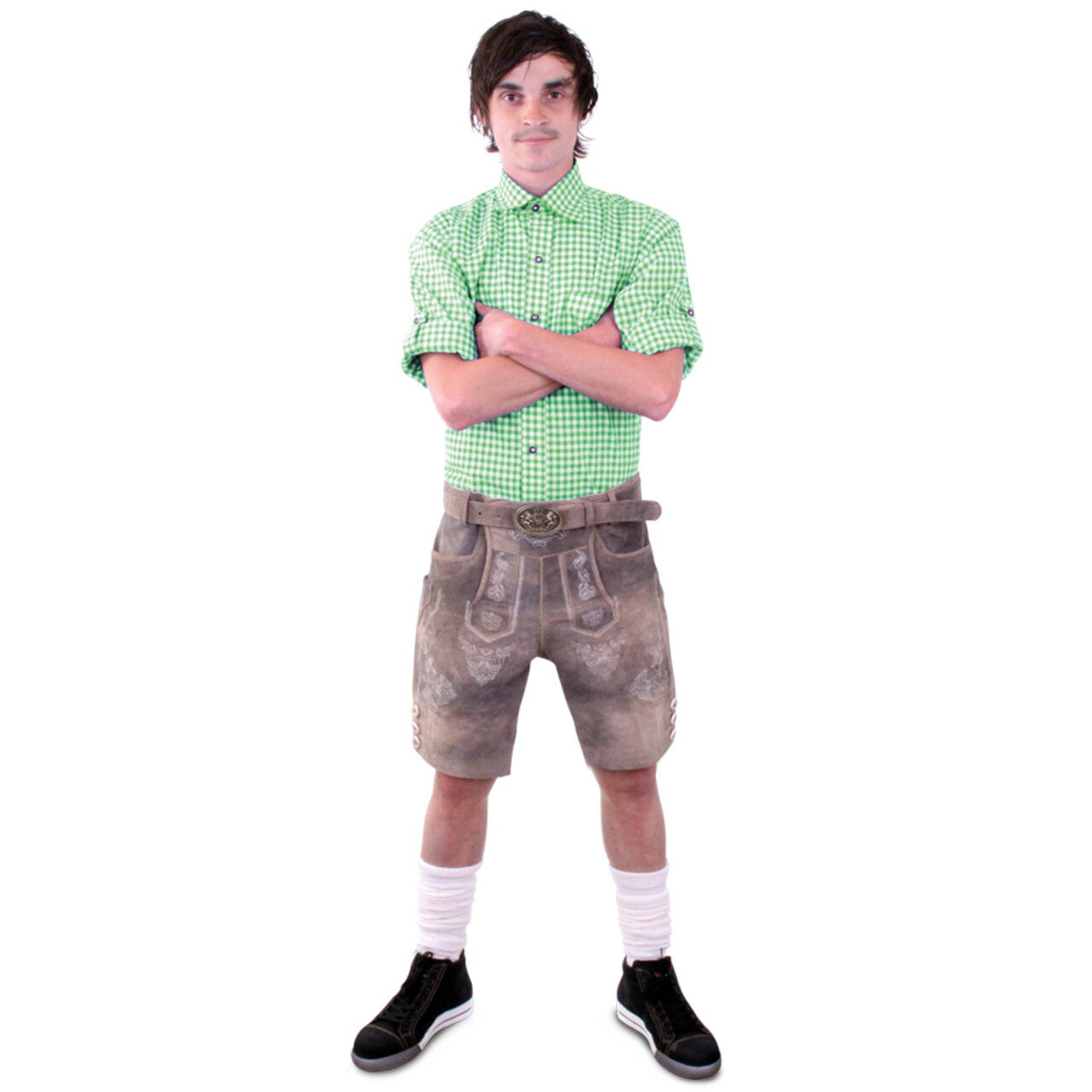 Op deze afbeelding zie je een Kostuums, van het merk PartyXplosion. Traditionele Lederhosen Tirol Grijsbruin Man
