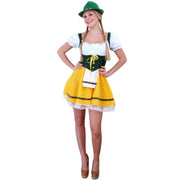 Op deze afbeelding zie je een Kostuums, van het merk PartyXplosion. Biergele Dirndl Silke Vrouw Kostuum