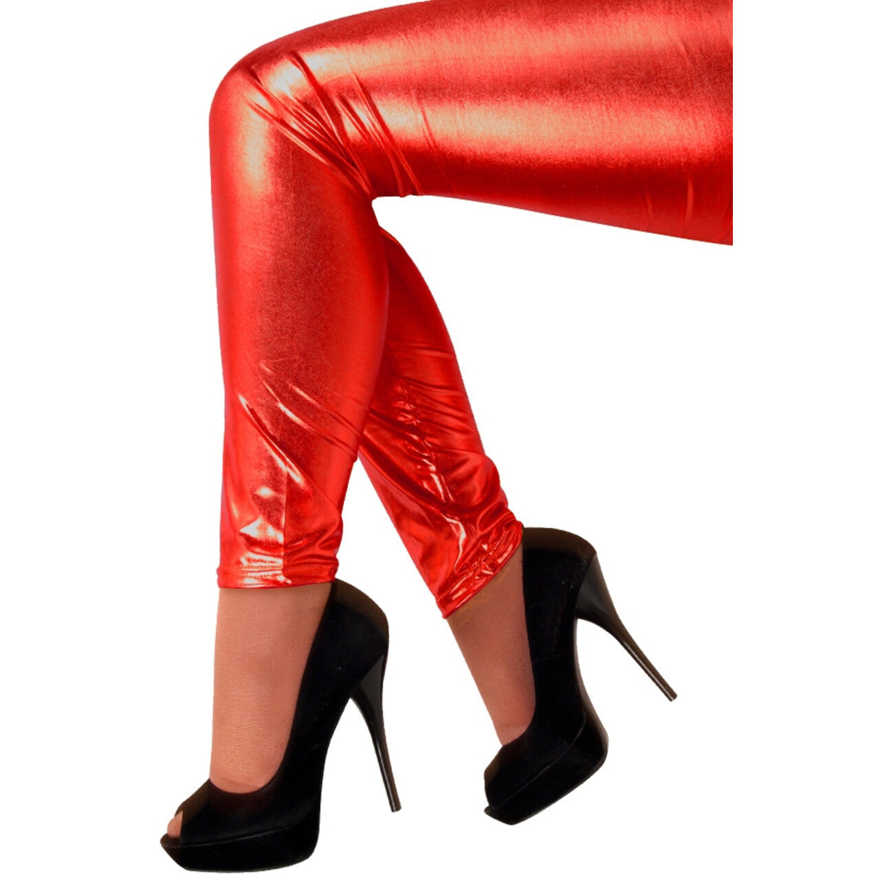 Op deze afbeelding zie je een Kostuums, van het merk PartyXplosion. Metallic Rood Legging Bloed Op De Dansvloer Vrouw
