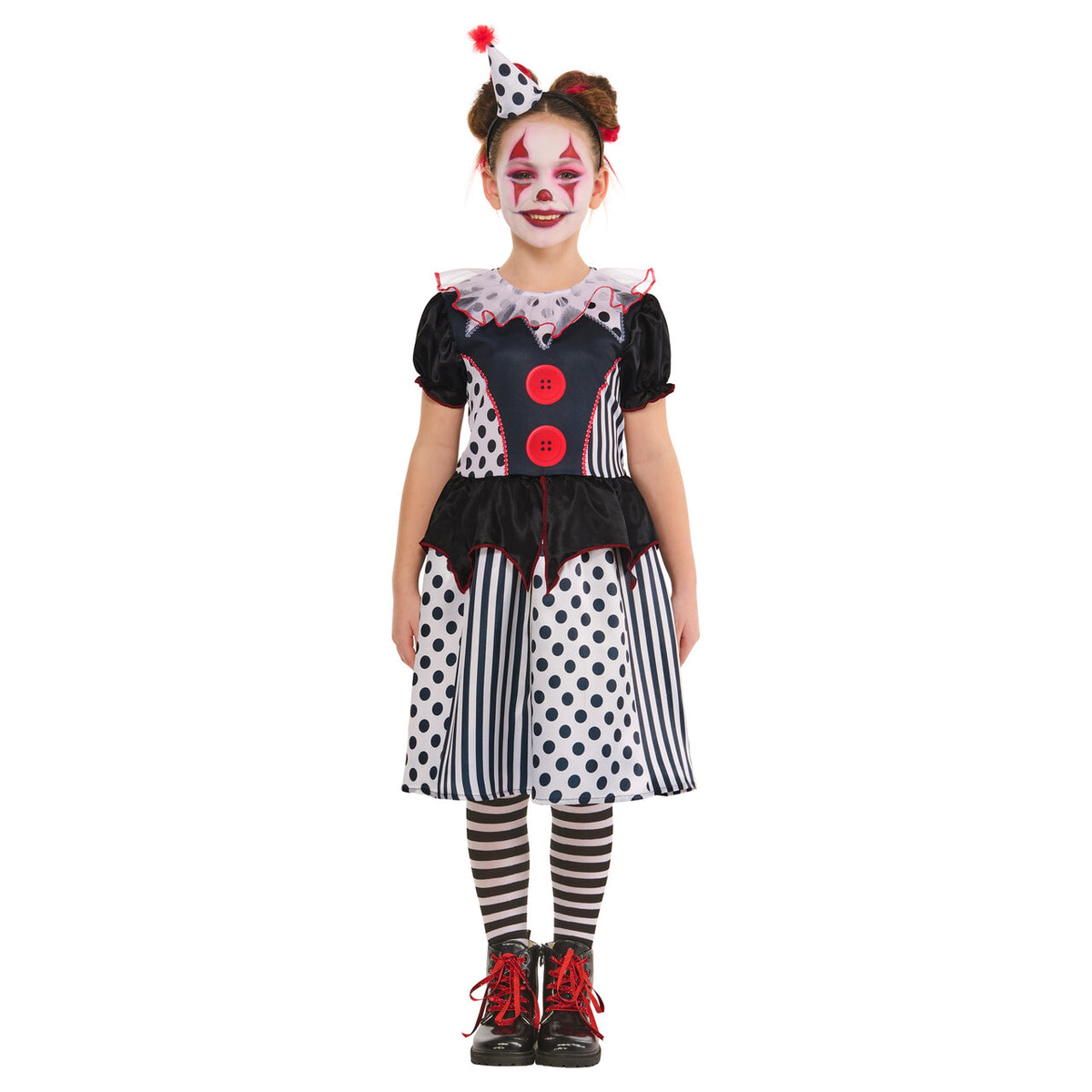 Op deze afbeelding zie je een Kostuums, van het merk Rubies. Monochrome Clown Meisje Kostuum