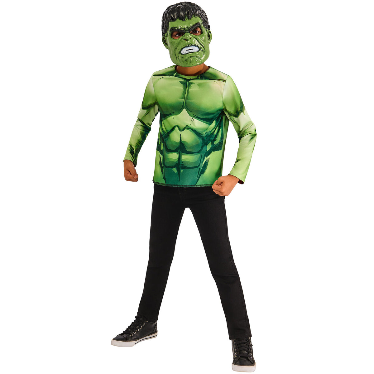 Op deze afbeelding zie je een Kostuums, van het merk Rubies. Marvel™ Hulk Omkeerbare Top Met 2 Maskers Jongen Kostuum