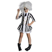 Op deze afbeelding zie je een Kostuums, van het merk Rubies. Beetlejuice Black And White Stripe Kind Meisje Kostuum