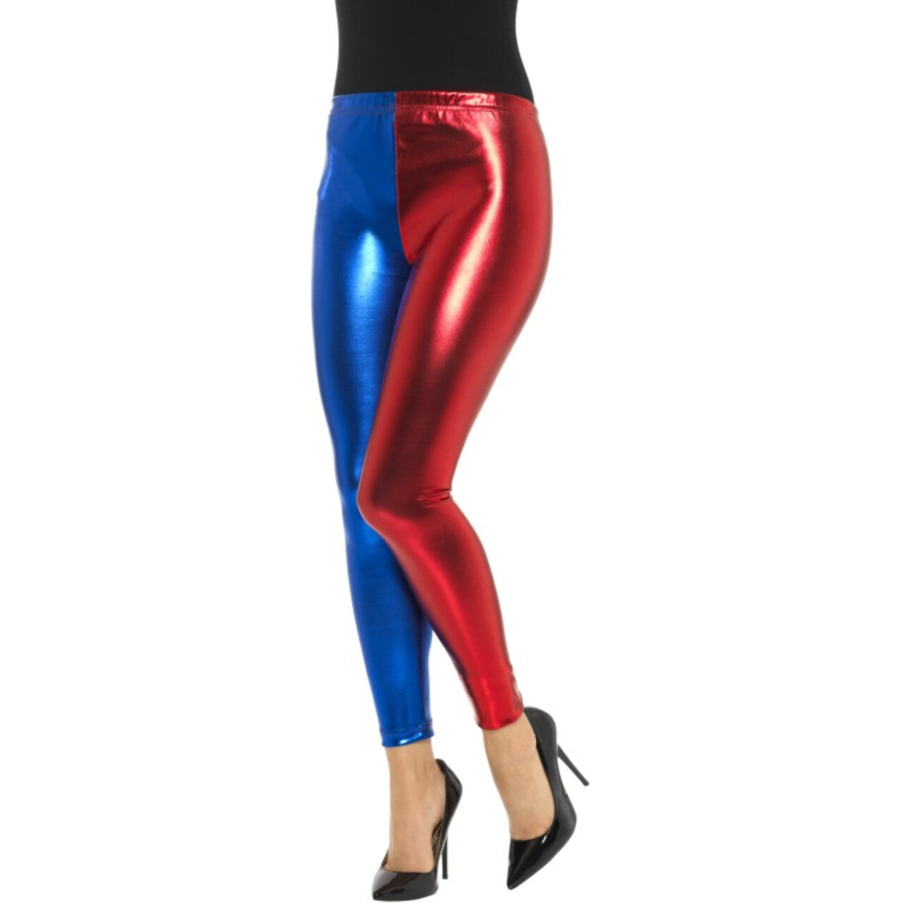 Op deze afbeelding zie je een Kostuums, van het merk Smiffy's. Metallic Harlekijn Cosplay Legging Blauw Rood Vrouw