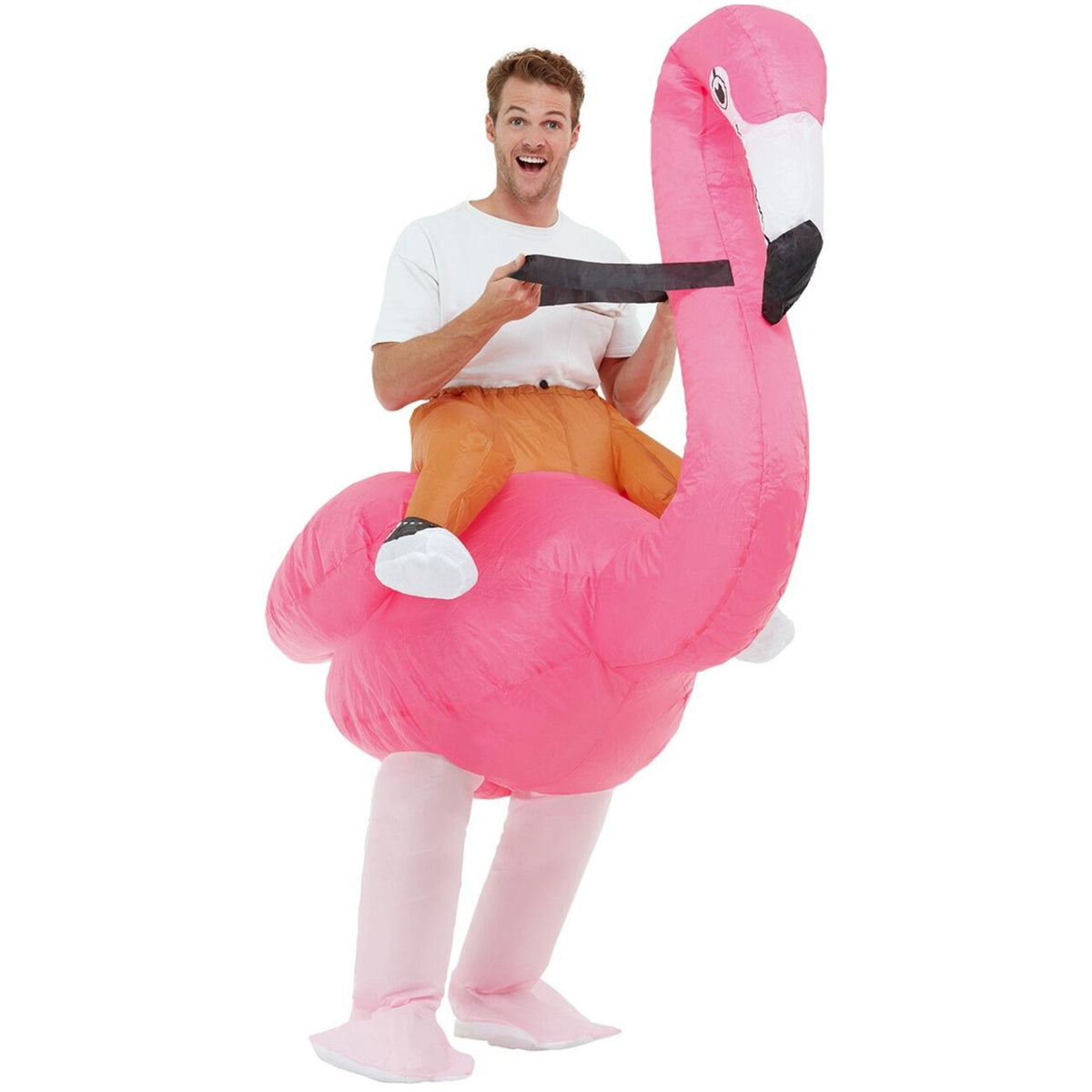 Op deze afbeelding zie je een Kostuums, van het merk Smiffy's. Opblaasbaar Rijden Op Een Flamingo Kostuum