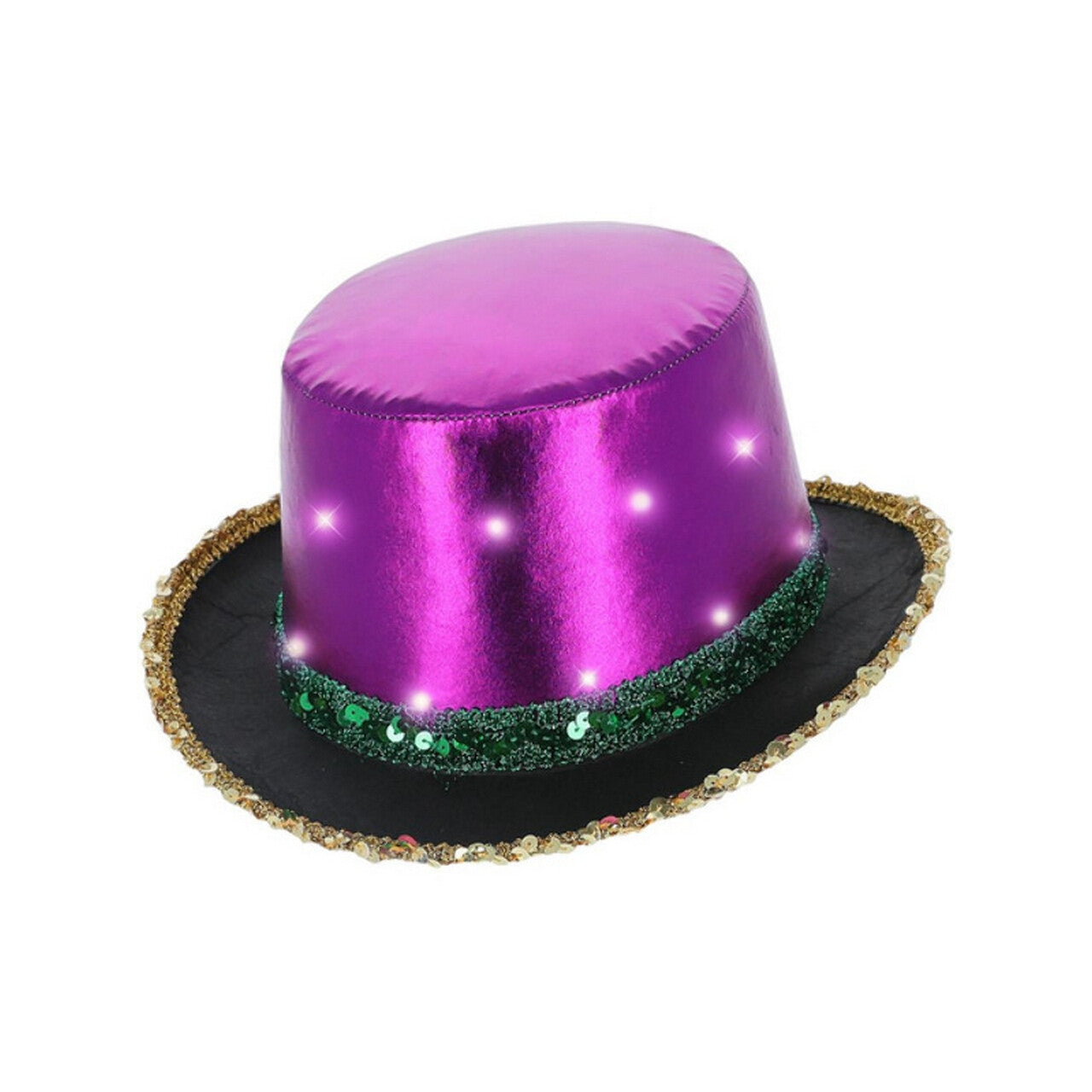 Op deze afbeelding zie je een Accessoires, van het merk Smiffy's. Led Licht Op Metallic Hoed Mardi Gras Paars Goud