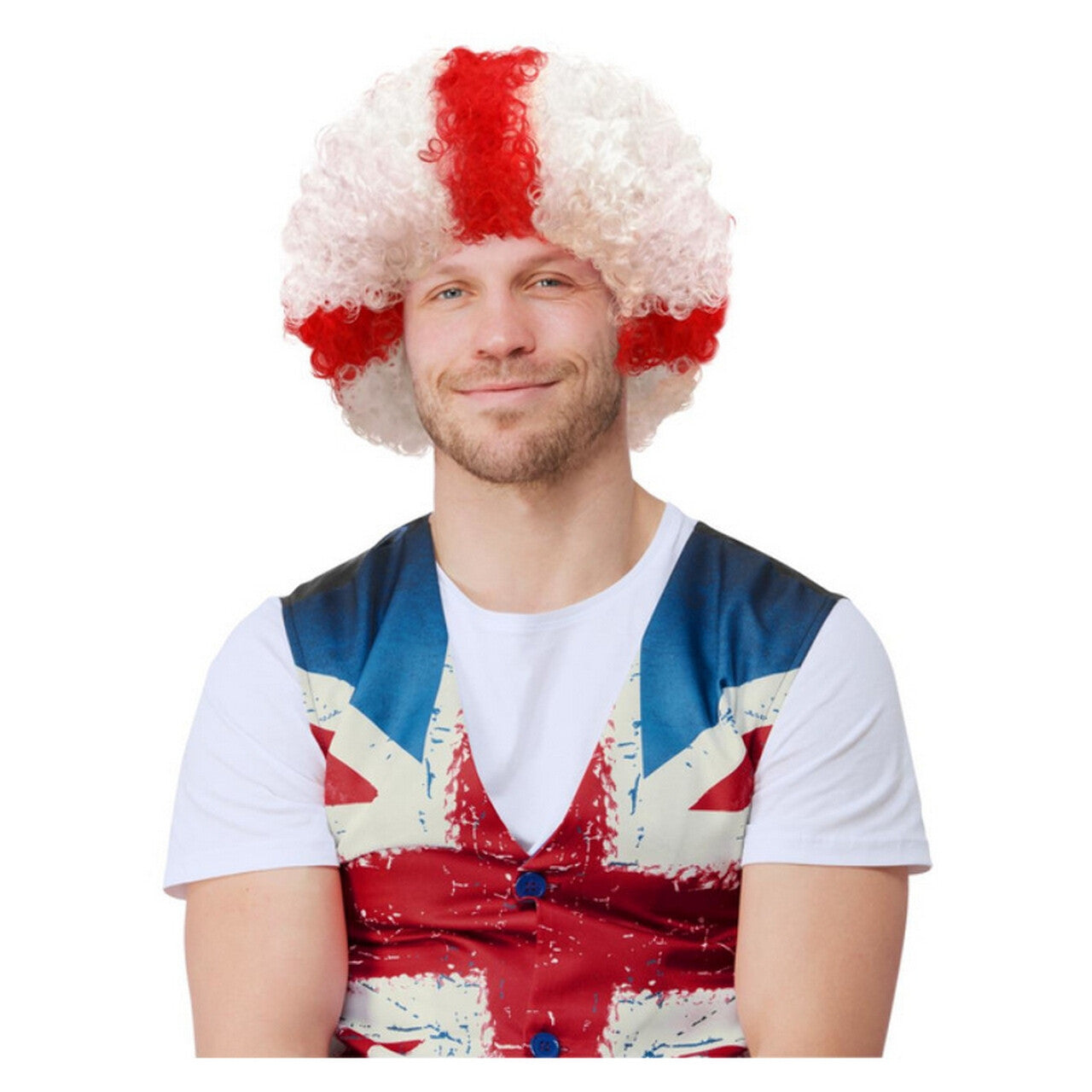 Op deze afbeelding zie je een Accessoires, van het merk Smiffy's. Grote Krullenpruik Wit Met Rood Engeland