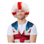 Op deze afbeelding zie je een Accessoires, van het merk Smiffy's. Grote Krullenpruik Wit Met Rood Engeland