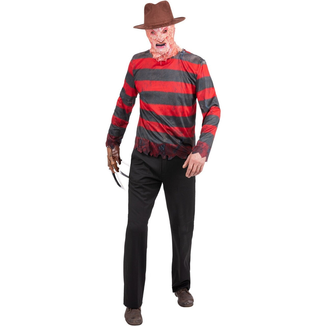 Op deze afbeelding zie je een Kostuums, van het merk Smiffy's. Freddy Krueger Shirt En Masker Man