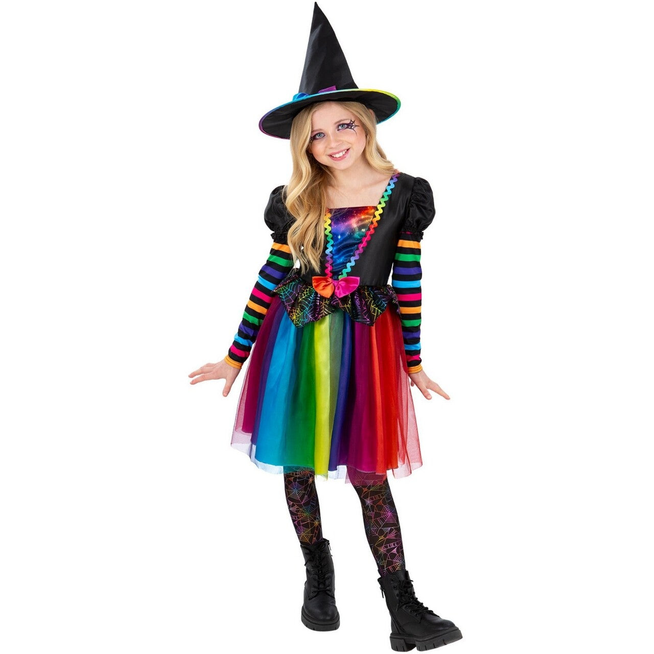 Op deze afbeelding zie je een Kostuums, van het merk Smiffy's. Vrolijke Regenboog Heks Klaartje Kleurrijk Meisje Kostuum
