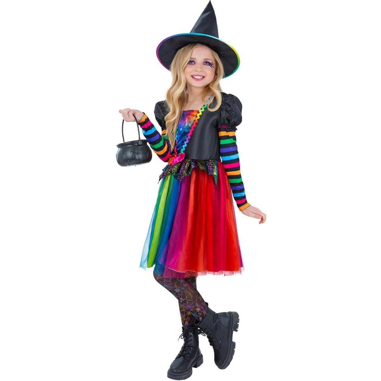 Op deze afbeelding zie je een Kostuums, van het merk Smiffy's. Vrolijke Regenboog Heks Klaartje Kleurrijk Meisje Kostuum