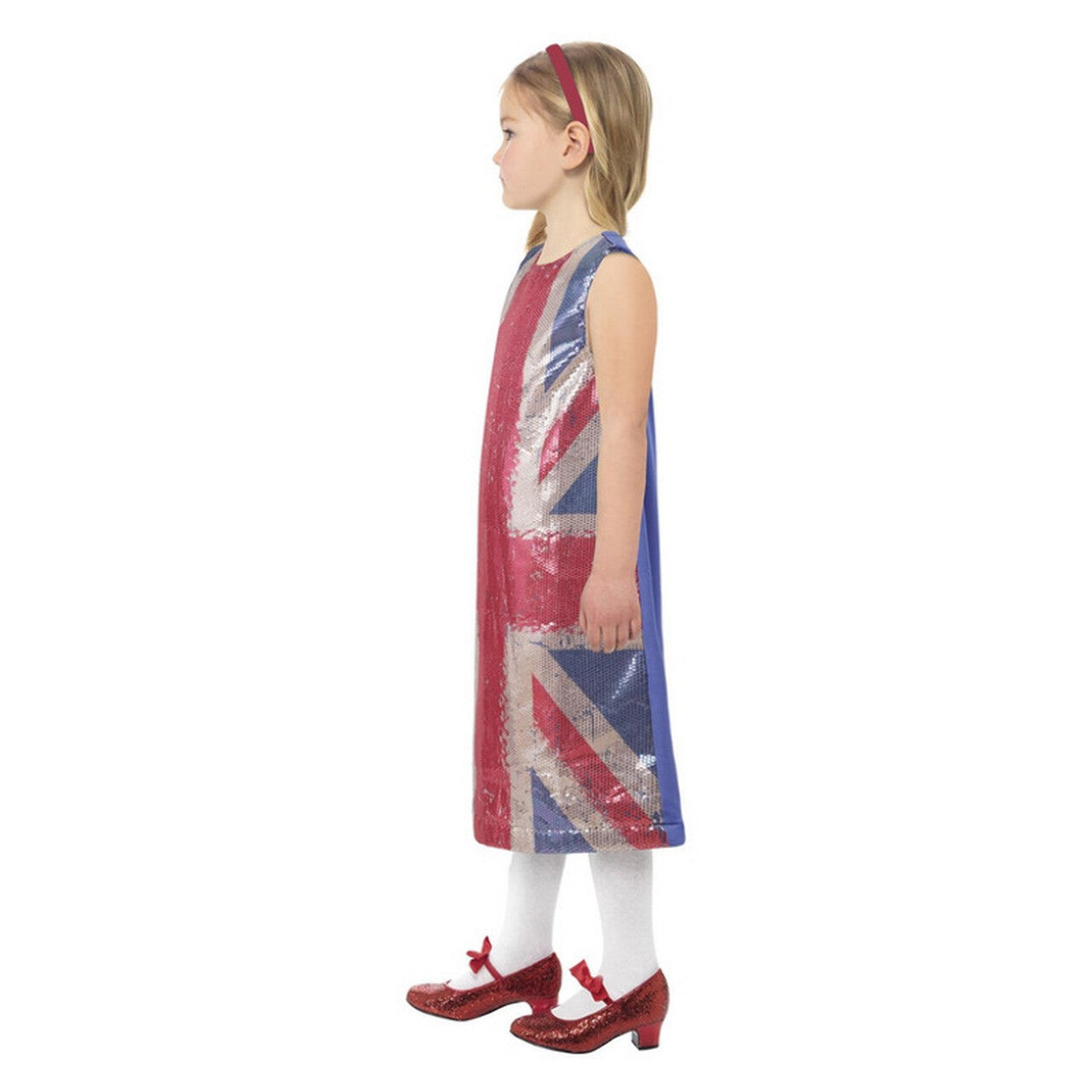 Op deze afbeelding zie je een Kostuums, van het merk Smiffy's. Engelse Vlag Spicey Glitter Jurk Meisje